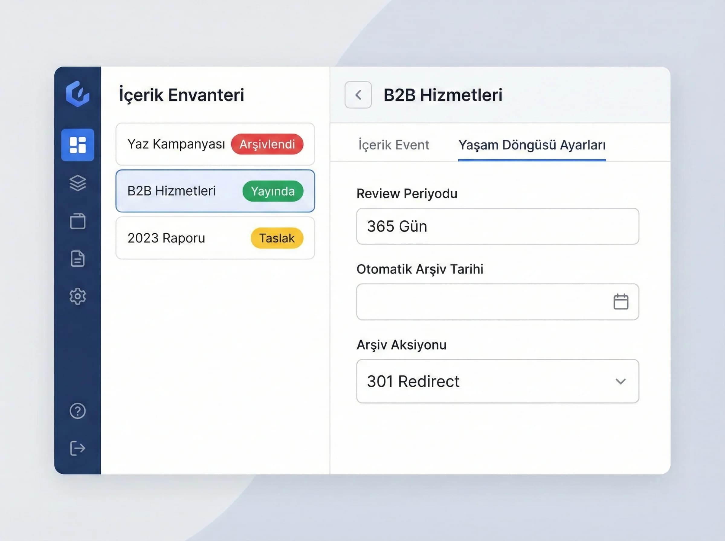 Envanter ve lifecycle kurgusu görseli, içerik operasyon bağlamı