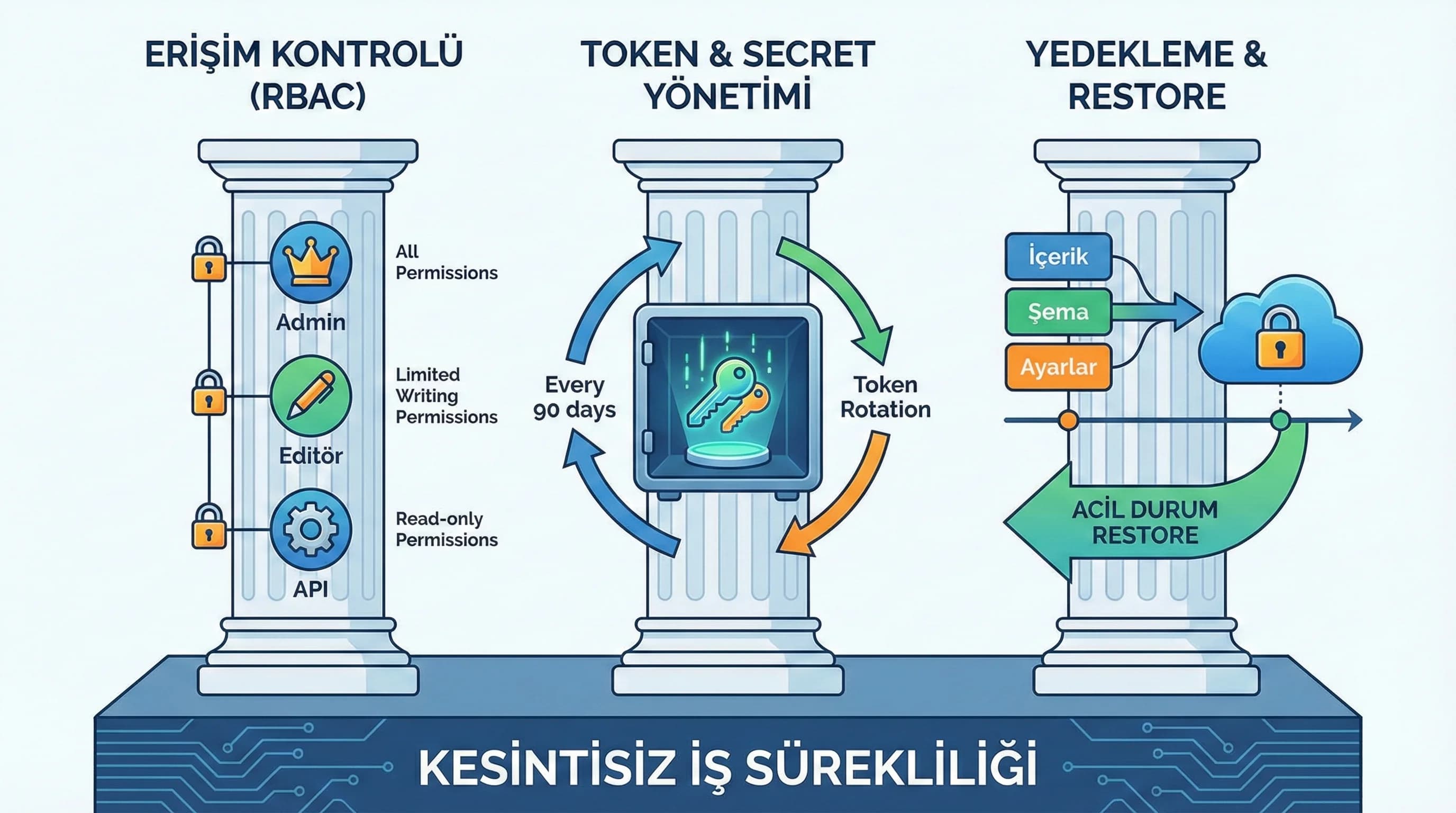 RBAC token backup üçlüsü özeti, iş sürekliliği bağlamı