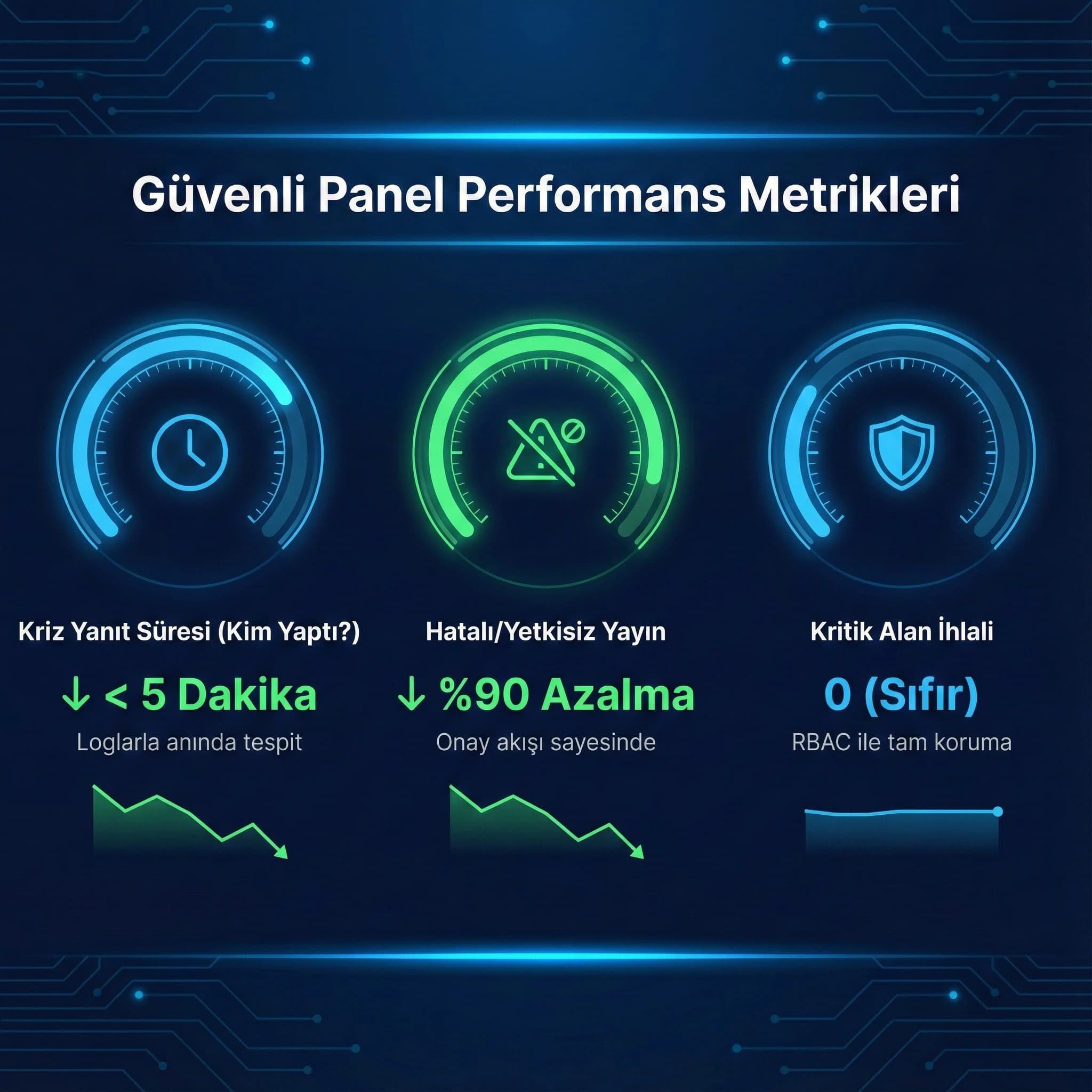 Kriz yanıt süresi ve yanlış yayın KPI kartı, otel ve B2B bağlamı