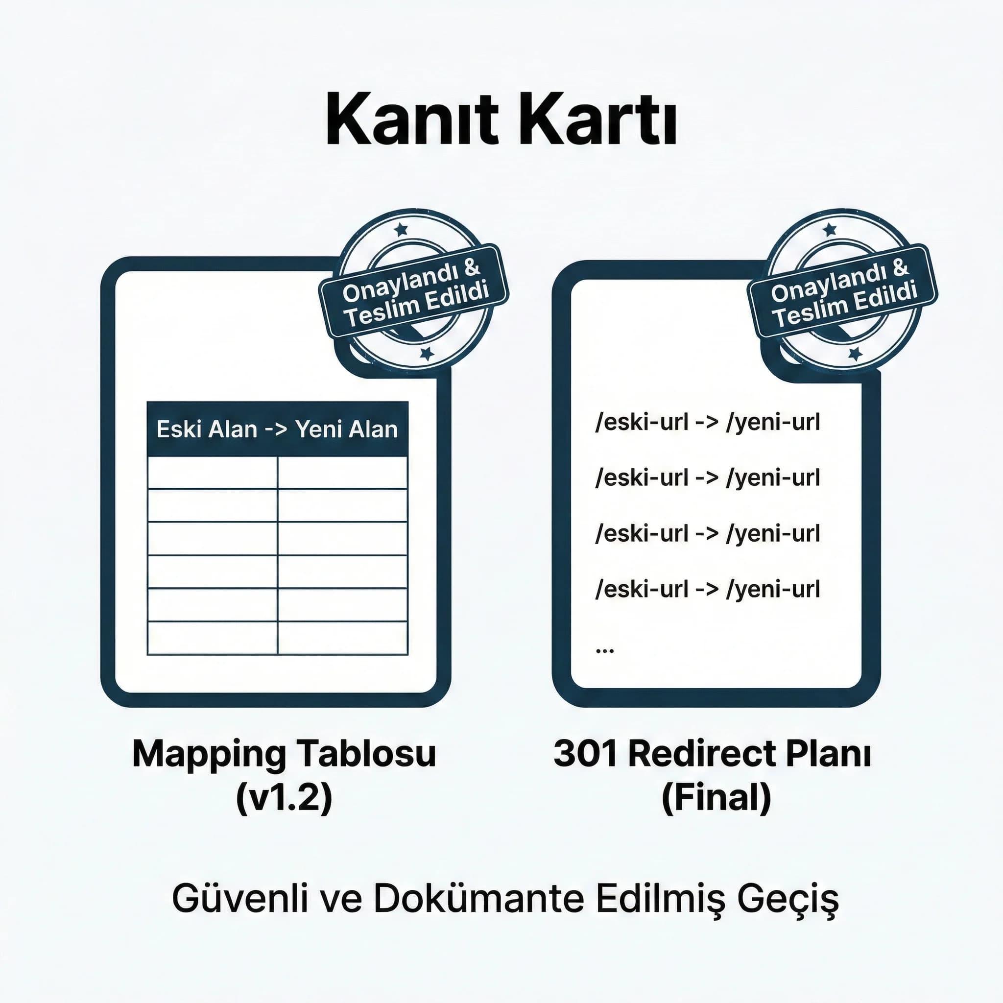 Mapping tablosu ve redirect dokümanı çıktıları, güven unsuru bağlamı