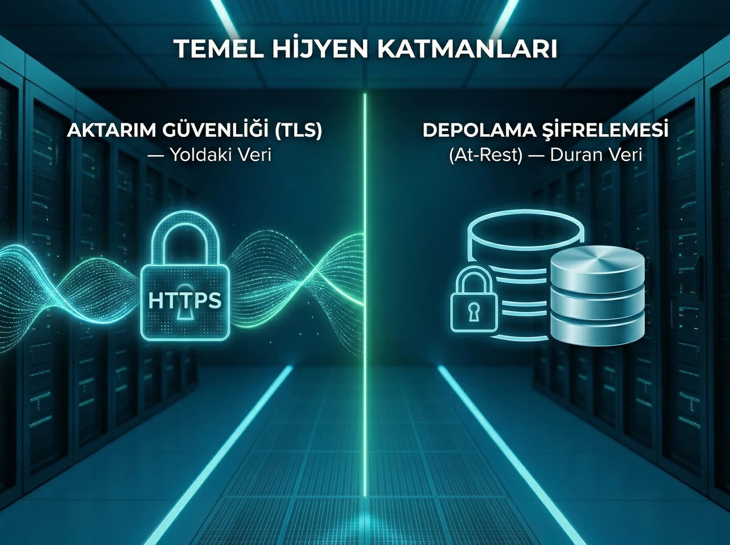 TLS ve at-rest şifreleme katmanı bölümü ayırıcı, temel güvenlik hijyeni