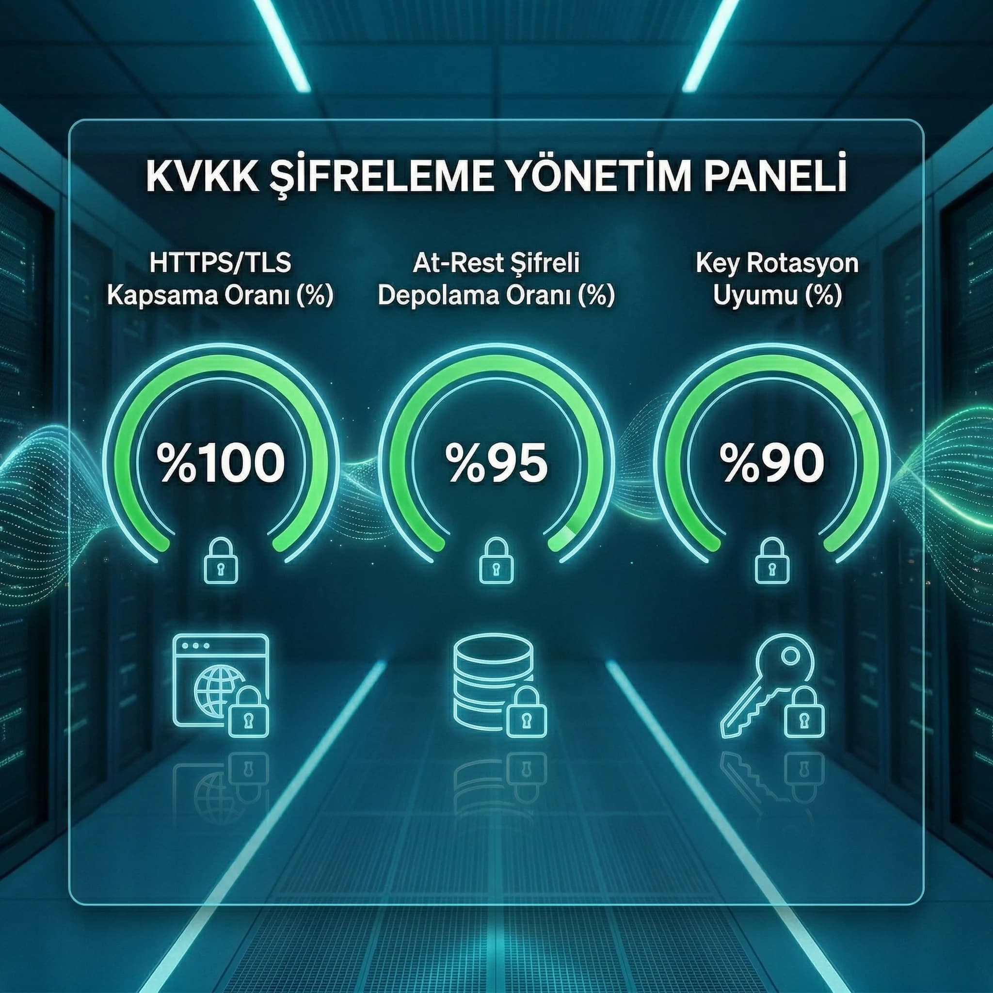 TLS kapsama ve key rotasyon KPI paneli, KVKK şifreleme yönetimi
