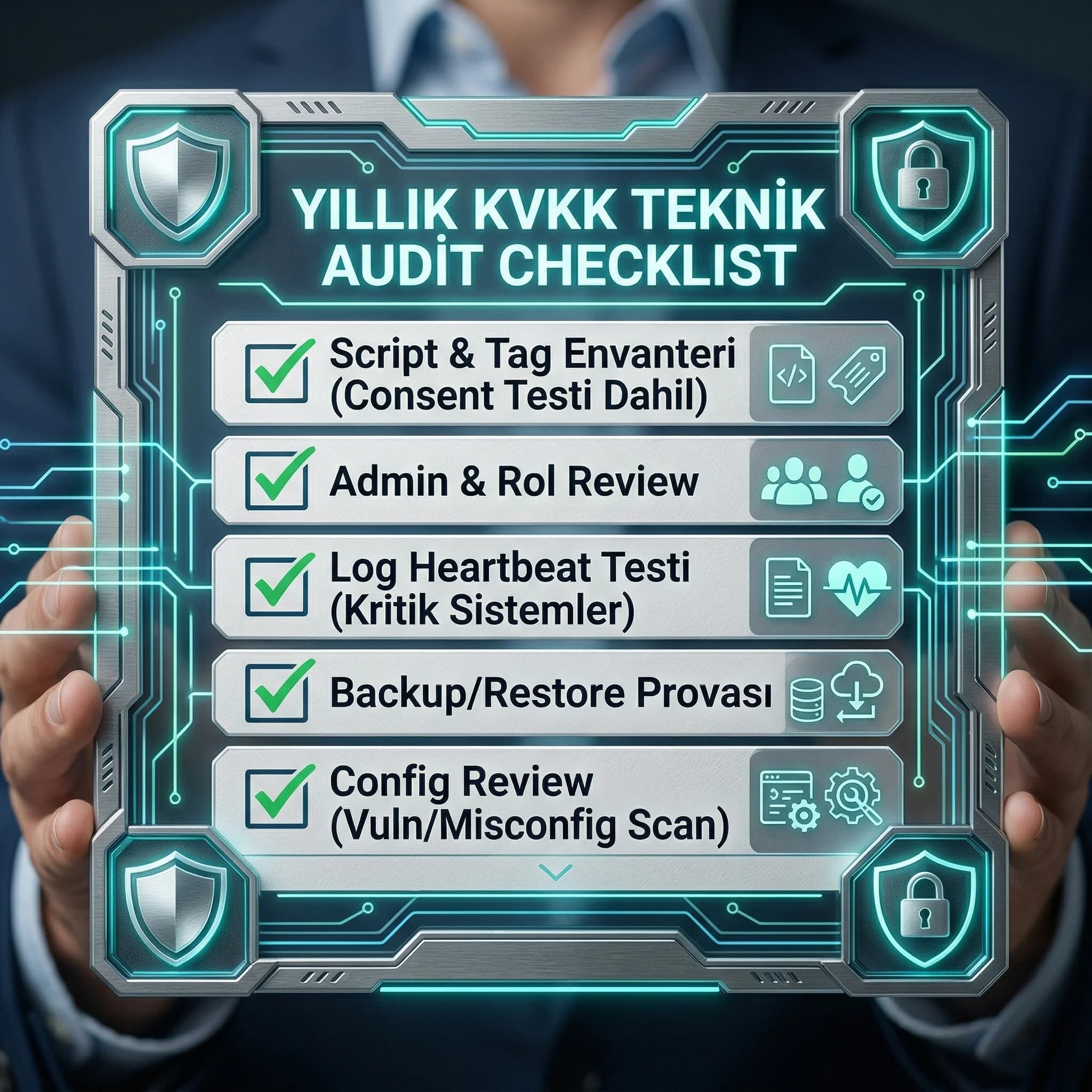 Internal audit checklist kartı, script rol log backup config kontrolleri