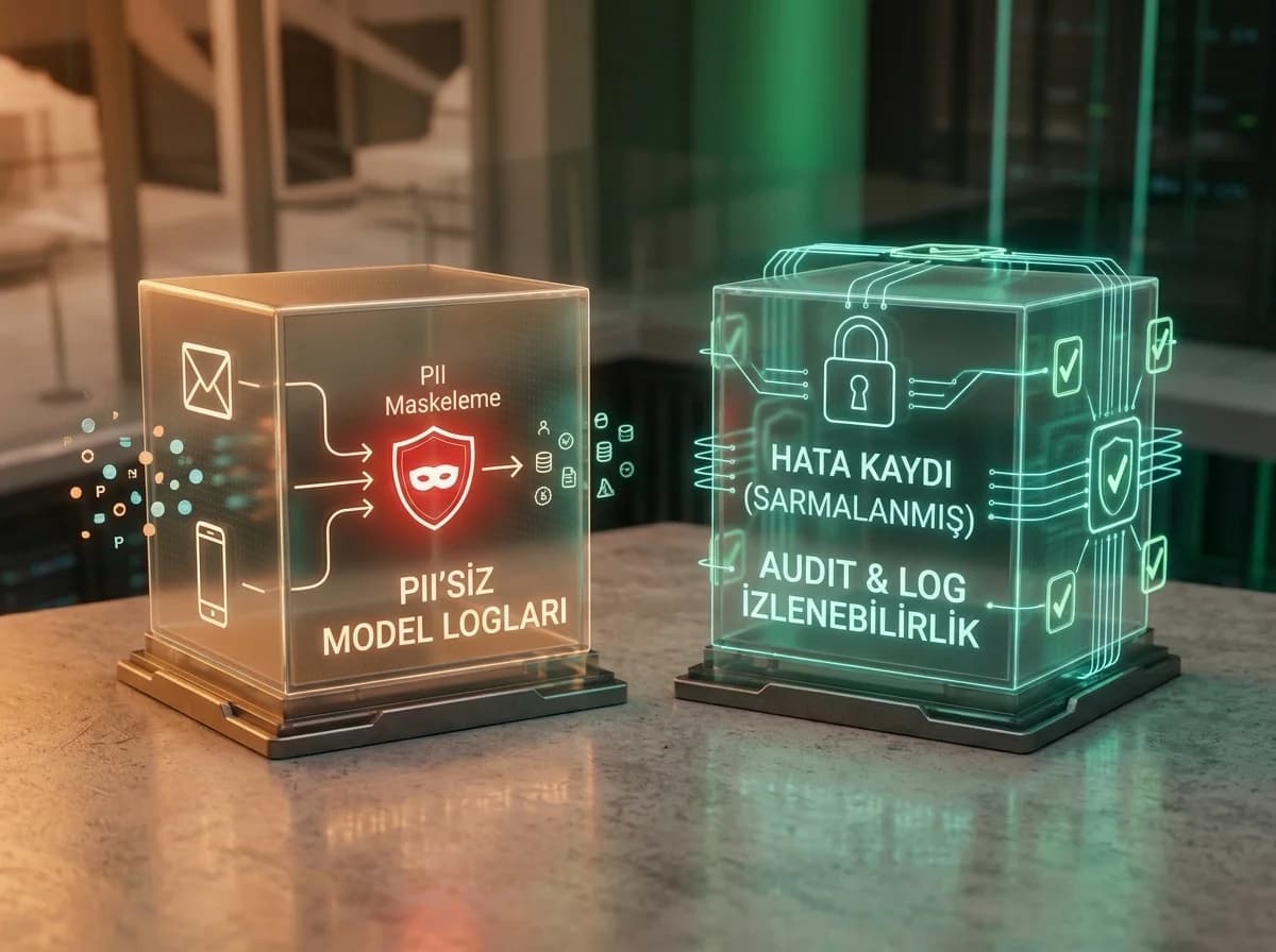 Model logging ve maskeleme adımlarını ayıran görsel, otel ve B2B