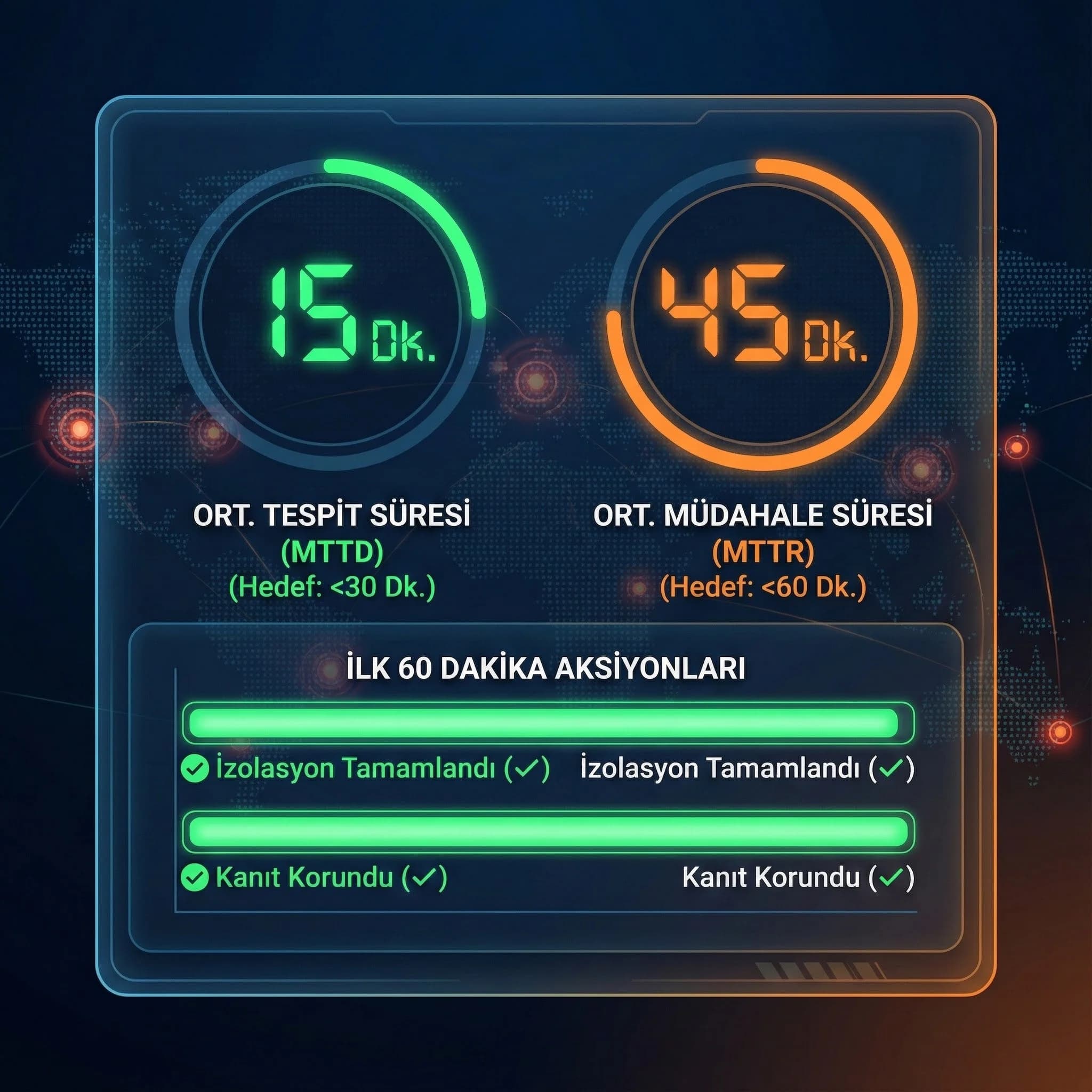 Tespit ve müdahale süresi KPI paneli, incident yönetimi