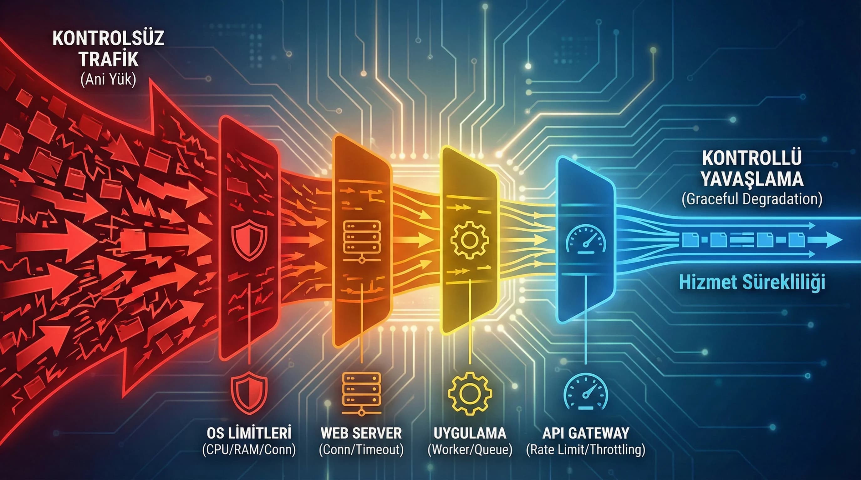 OS web server uygulama API katmanlarında limit stratejisi, kontrollü yavaşlama ve QoS modeli
