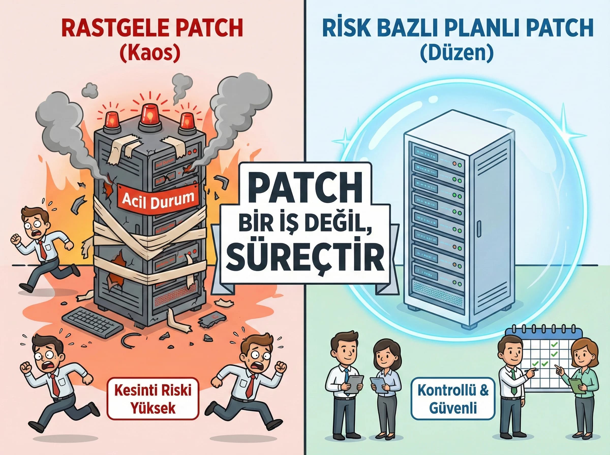 Patch yönetimi neden kritik, risk bazlı bakım yaklaşımı için bölüm ayırıcı