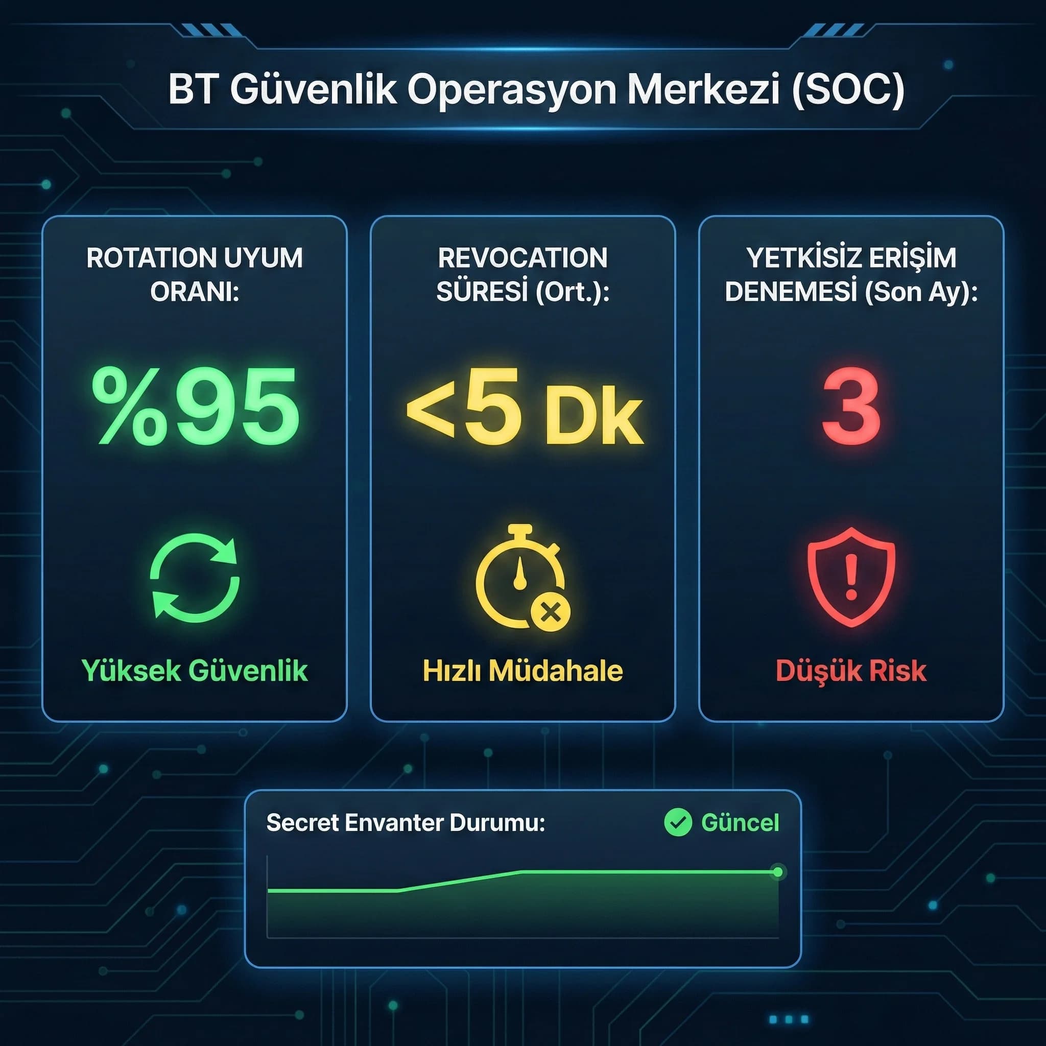 Rotation uyumu ve revocation süresi KPI paneli, otel ve B2B projelerinde secret hijyeni takibi