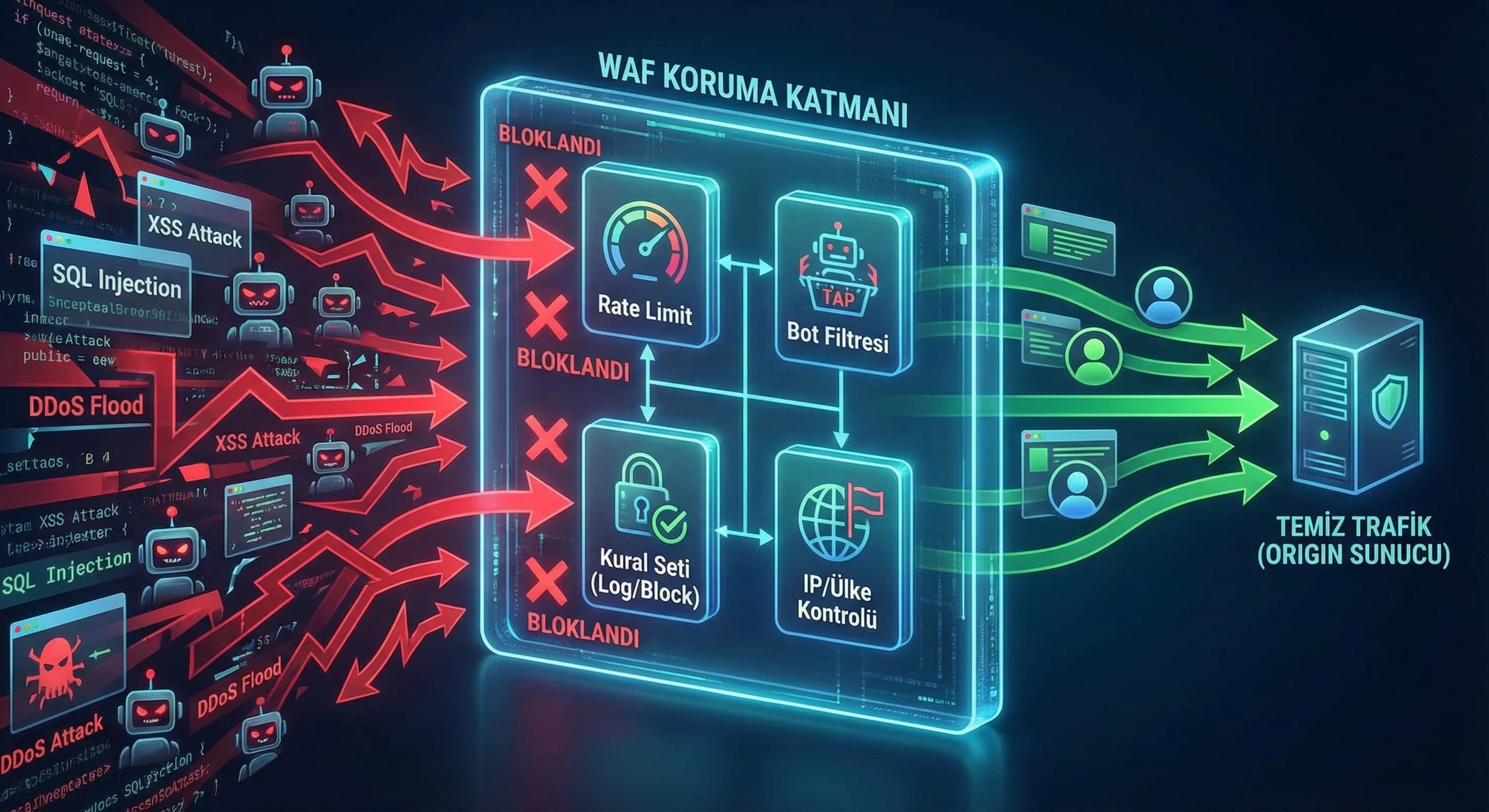 WAF ve uygulama katmanı koruması, kurumsal site güvenliği için bölüm ayırıcı