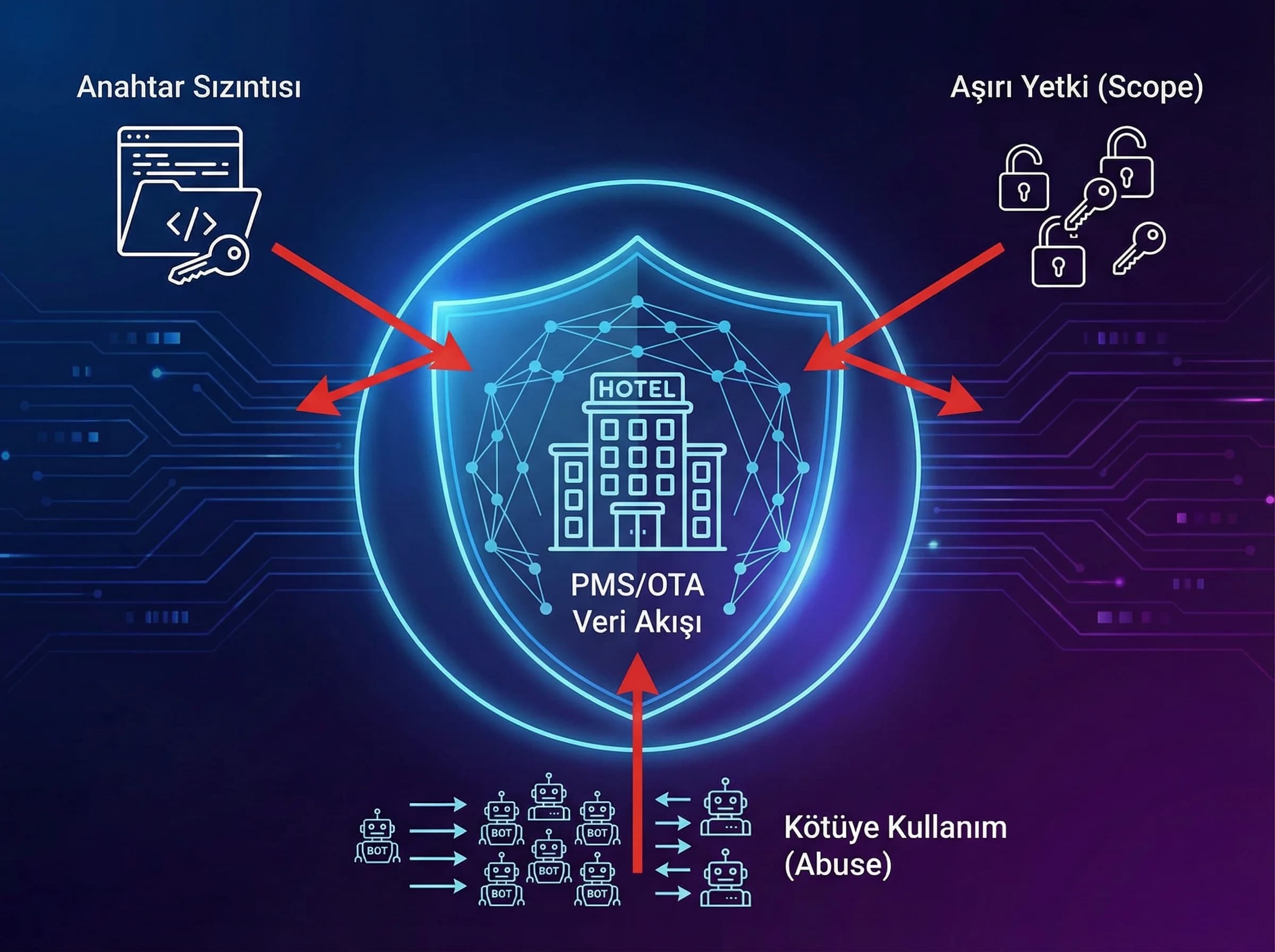 API güvenliği ve tehdit modeli, otel ve B2B entegrasyonları için bölüm ayırıcı