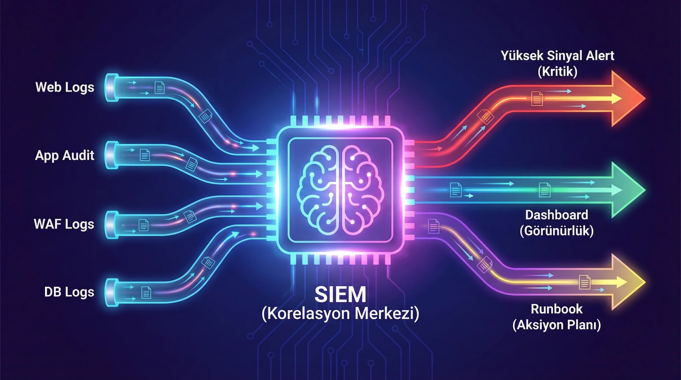 SIEM ve alert stratejisi, web altyapısı güvenlik izleme için bölüm ayırıcı