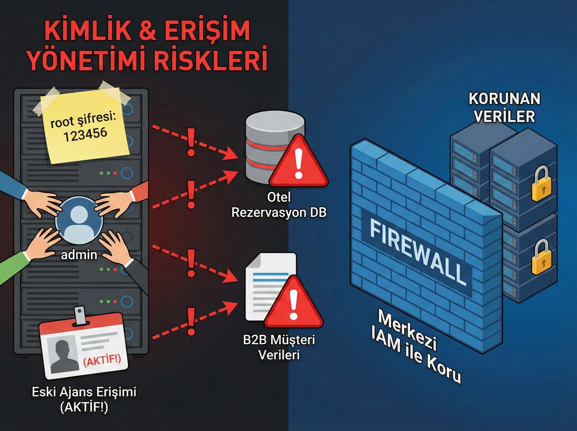 IAM ve erişim riskleri bölümü, otel ve kurumsal altyapı için görsel ayırıcı