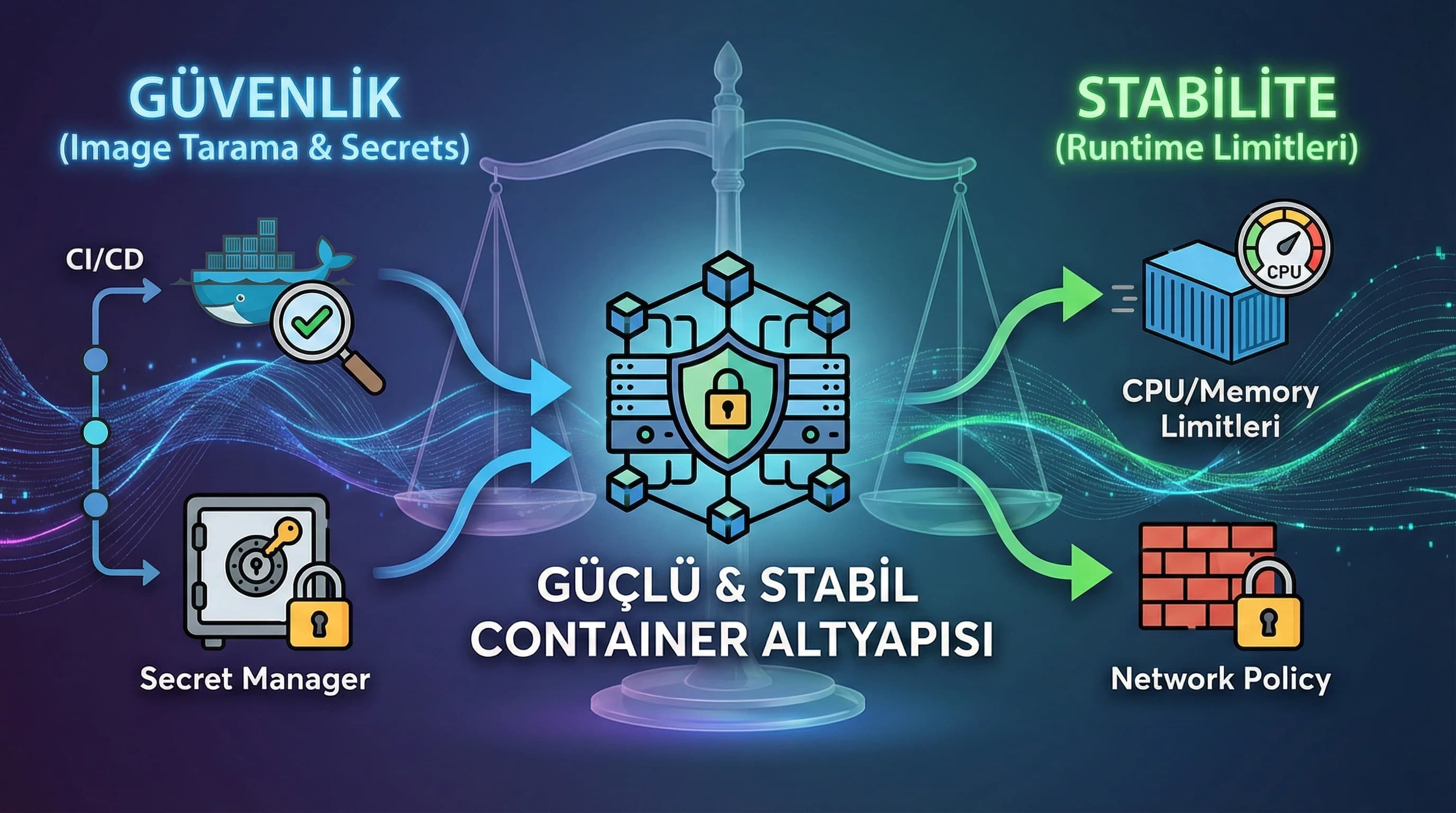 Container güvenliği ve stabiliteyi birlikte artırma, image tarama ve runtime limit yaklaşımı