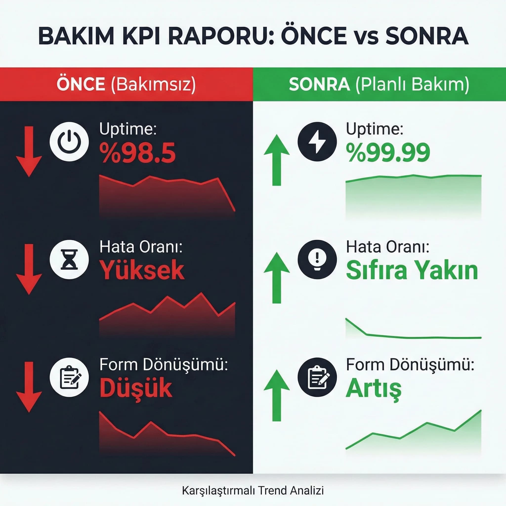Bakım KPI skor kartı, amaç raporlama, otel ve B2B yönetim toplantısı bağlamı