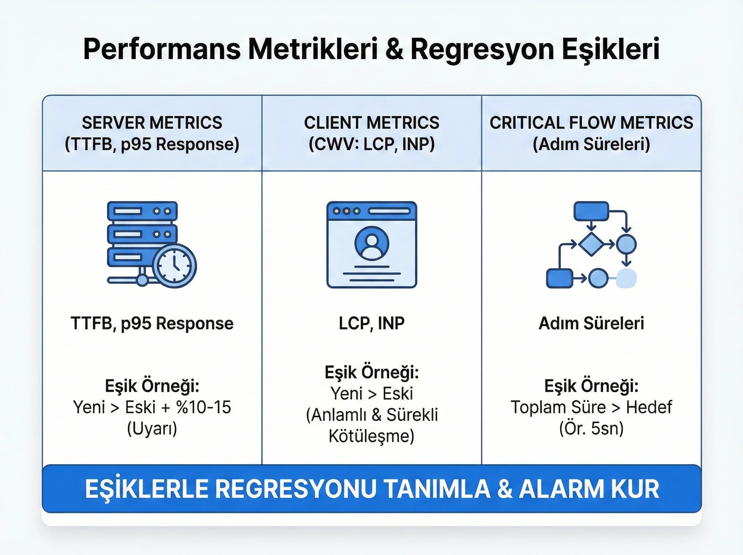 Metrikler ve eşikler, amaç ölçüm standardı, teknik ekip bağlamı