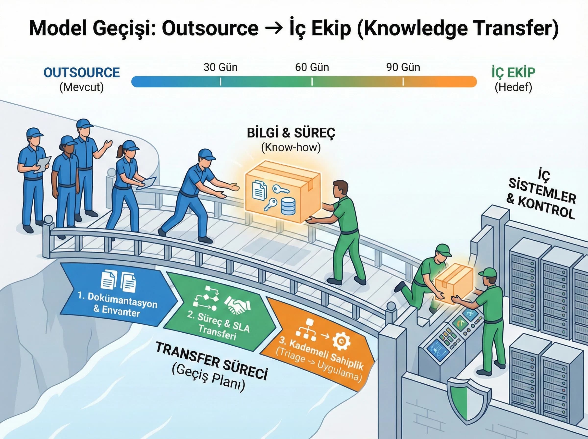 Geçiş planı bölümü, amaç outsource’tan iç ekibe geçiş, operasyon bağlamı