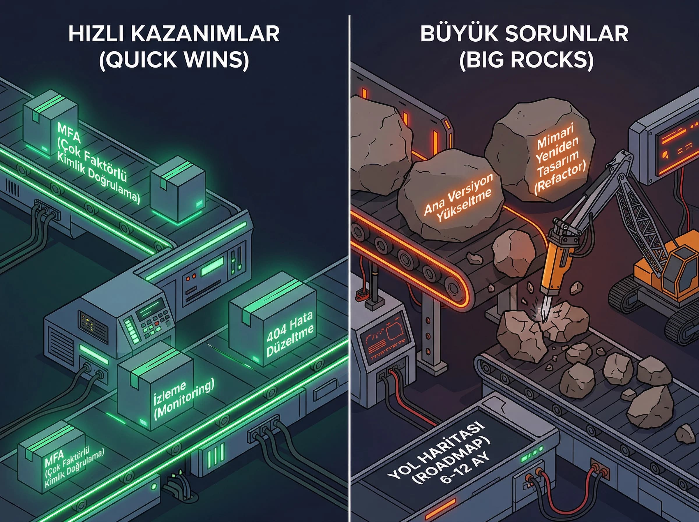 Quick win ve big rock ayrımı, amaç doğru öncelik, bakım bağlamı