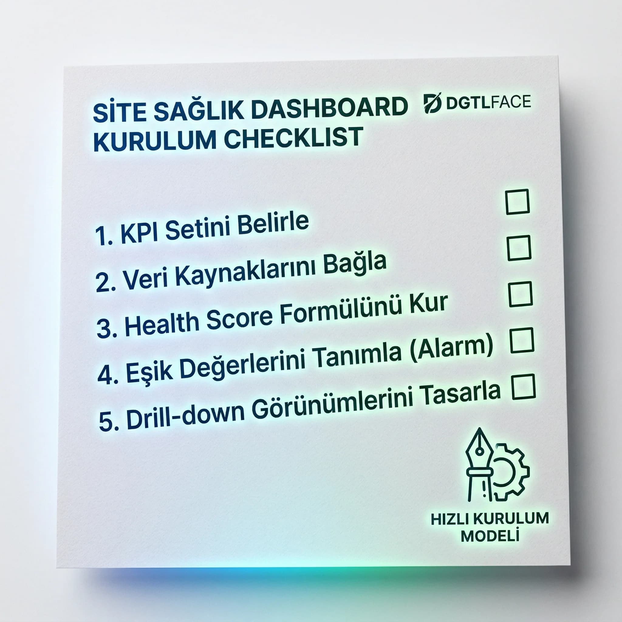 Site sağlık dashboard checklist, amaç hızlı kurulum, ekip bağlamı