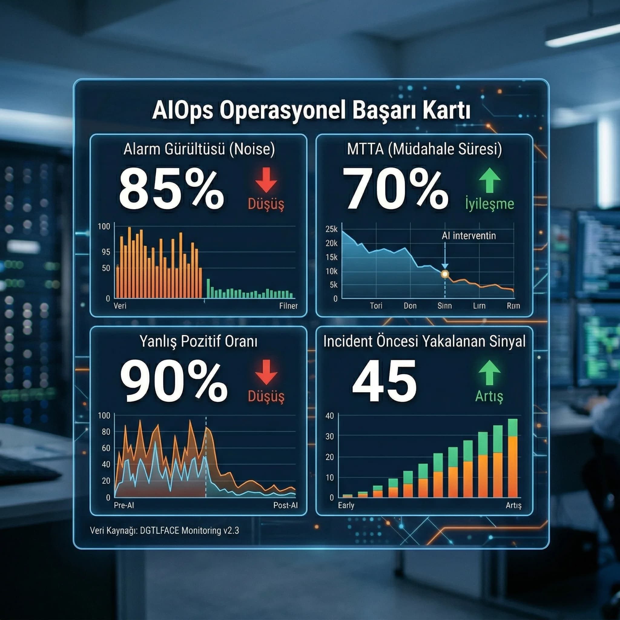 Noise ve MTTA KPI kartı, amaç alarm kalitesi, ops bağlamı