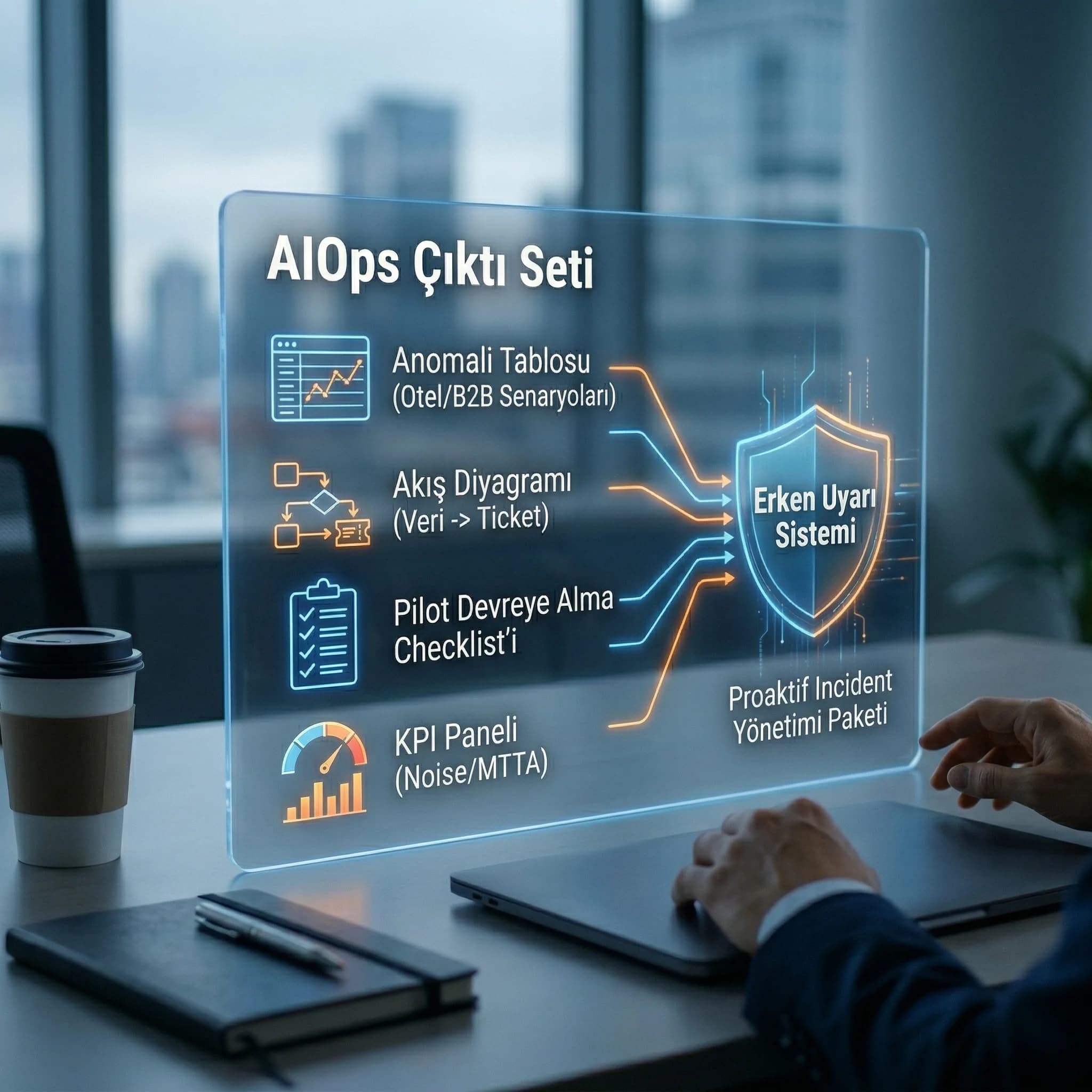 AIOps çıktı seti, amaç erken uyarı ve ticket akışı, otel ve B2B bağlamı