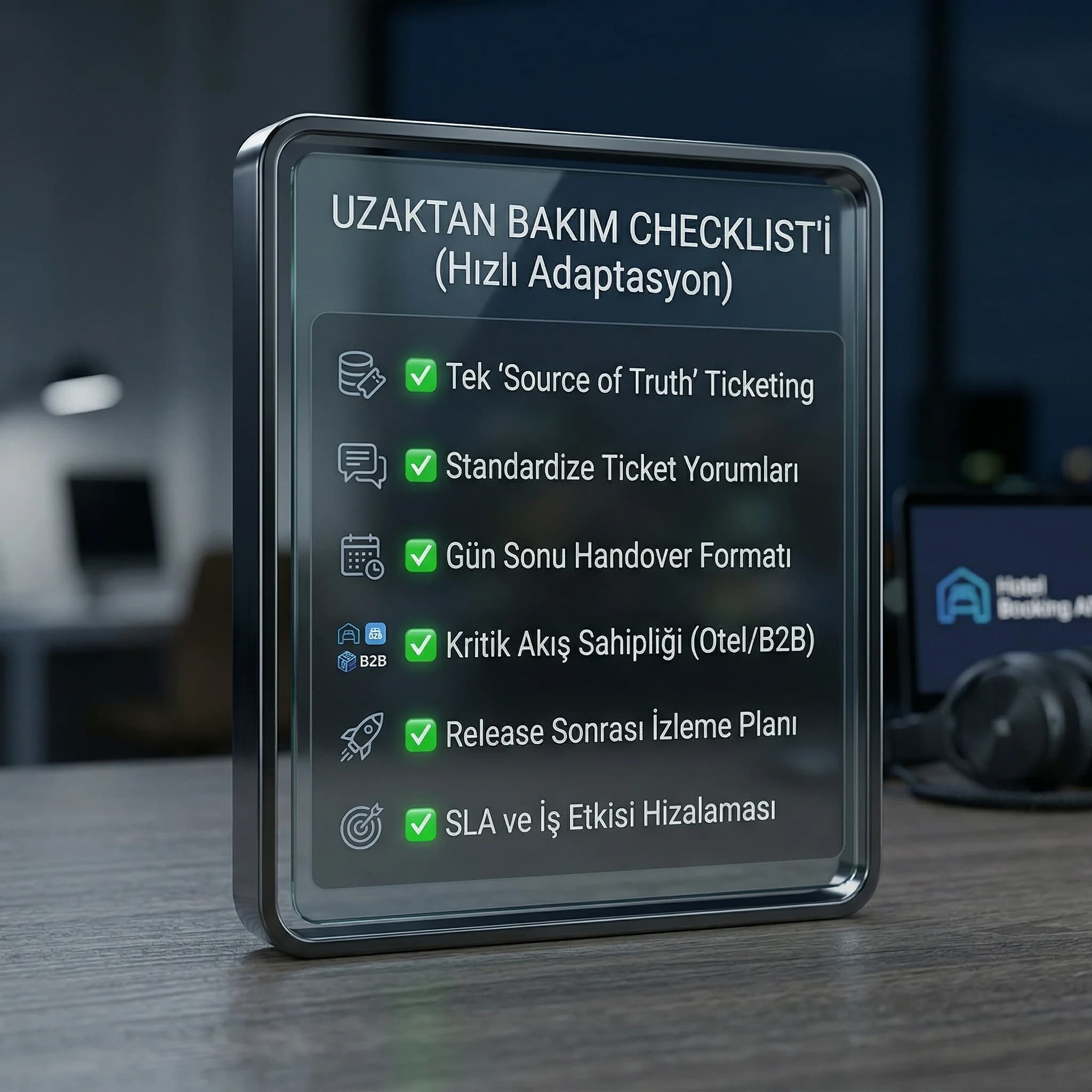 Uzaktan bakım checklist kartı, amaç hızlı adaptasyon, ekip bağlamı