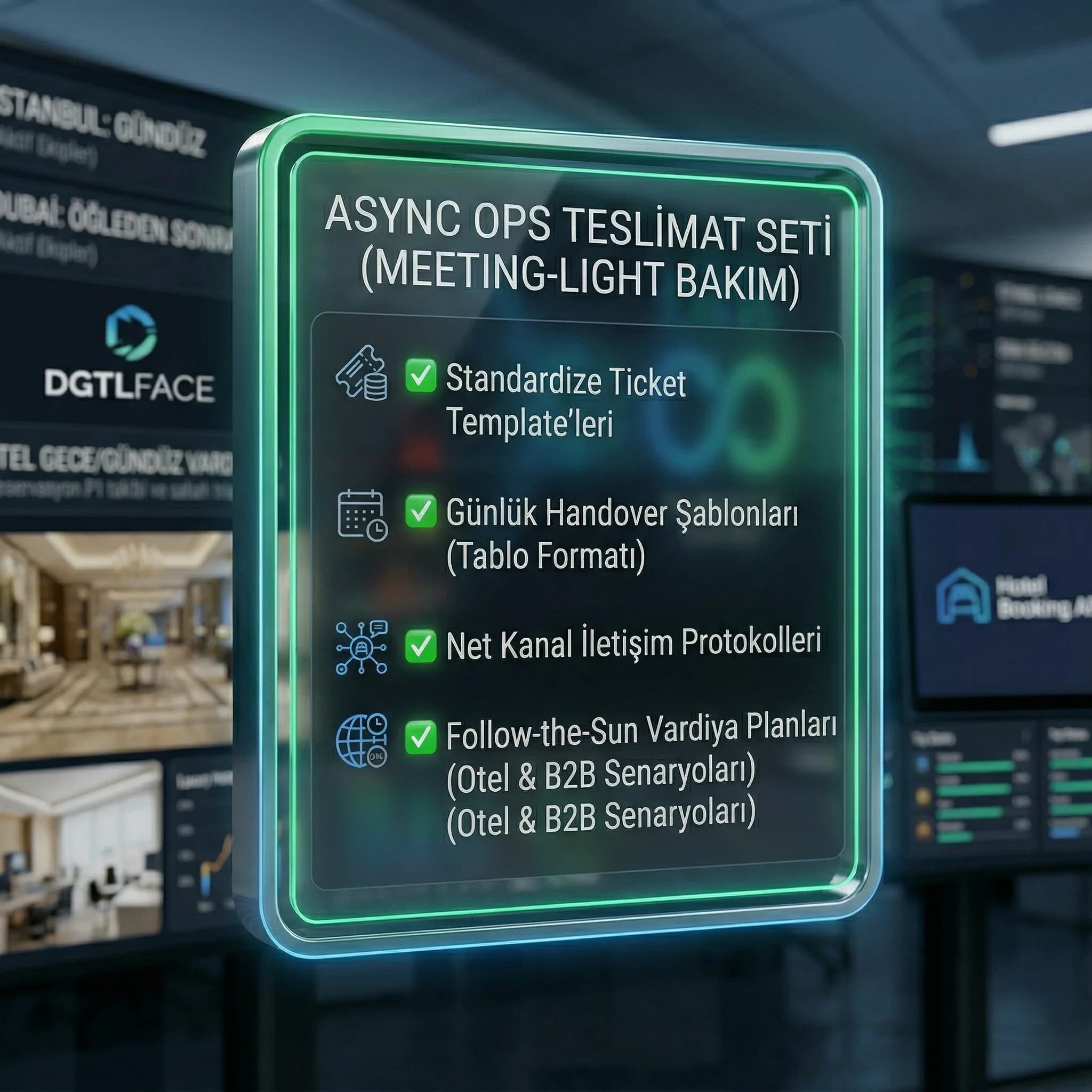 Async ops deliverables seti, amaç meeting-light bakım, otel ve B2B bağlamı