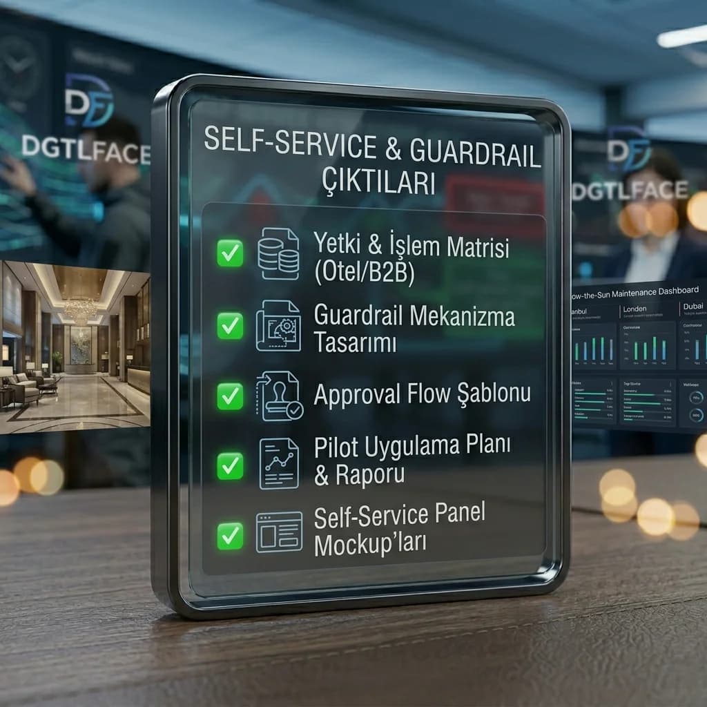 Self-service deliverables, amaç güvenli hız, otel ve B2B bağlamı