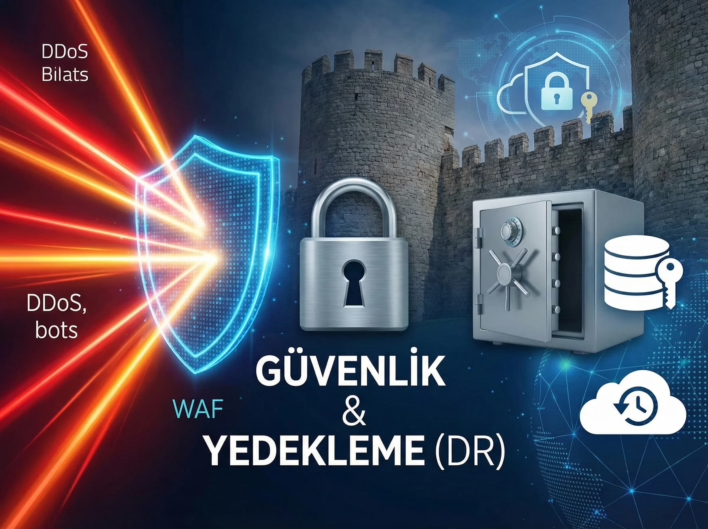 Güvenlik ve yedekleme ayırıcı, amaç risk azaltma, otel IT bağlamı