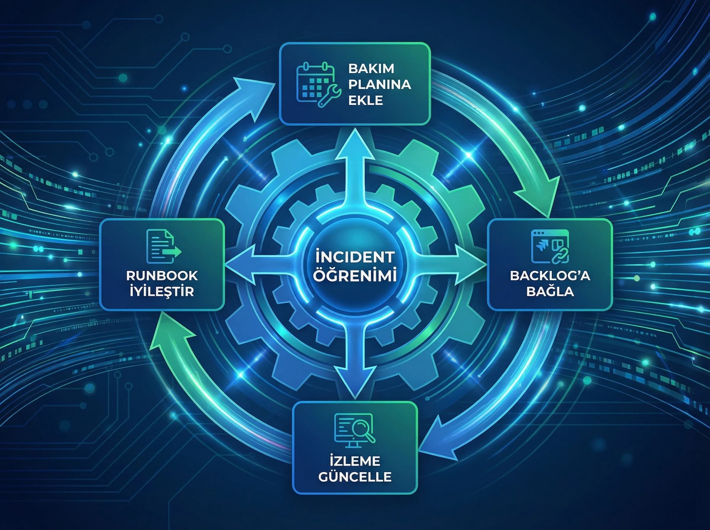 Aksiyon ve geri besleme bölümü, amaç süreç olgunluğu, bakım ve destek bağlamı