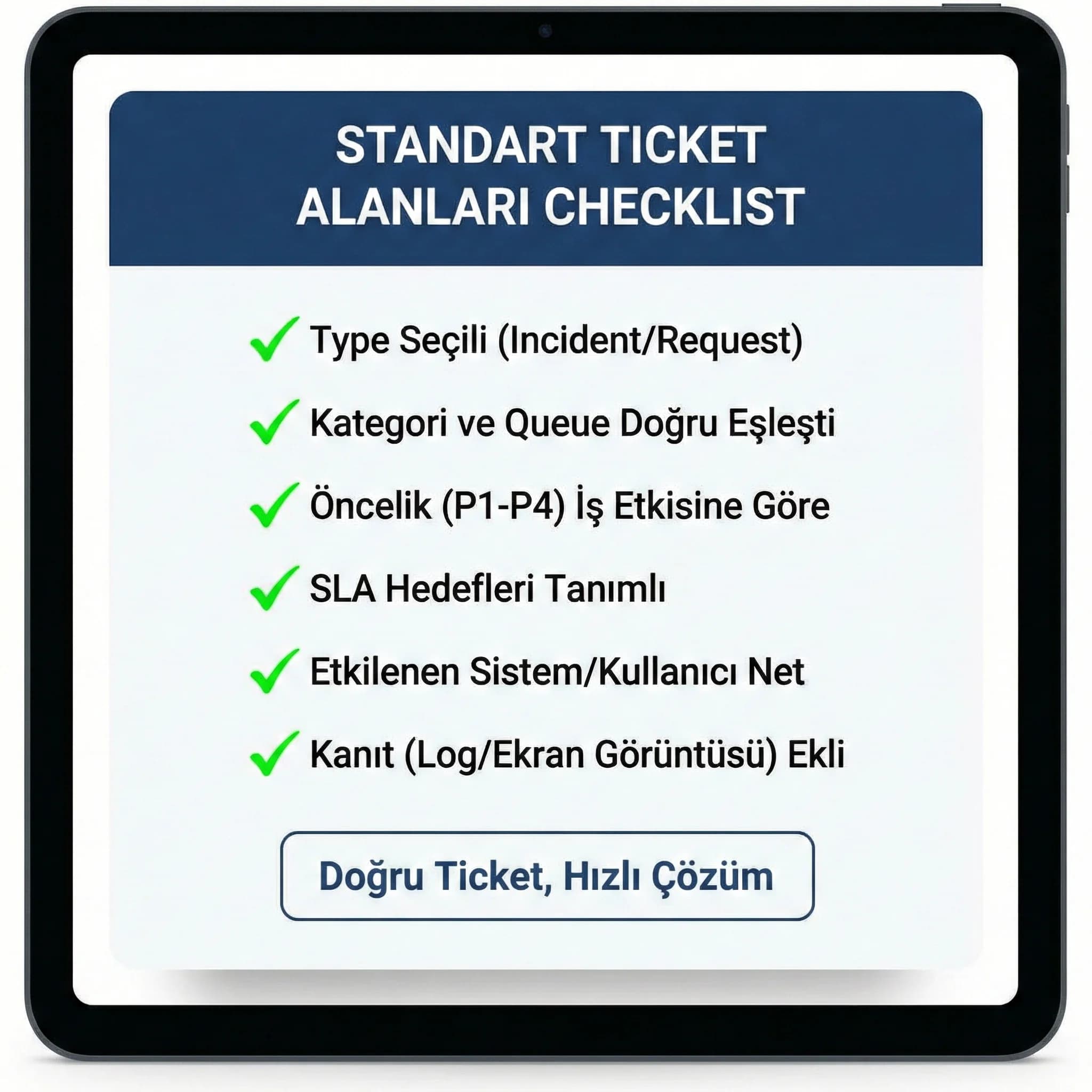 Ticket açma alan checklist’i, amaç doğru ticket, müşteri ve ekip bağlamı