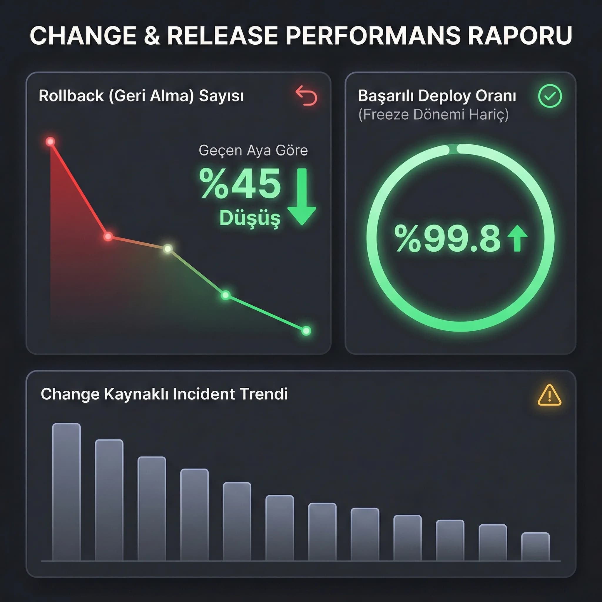 Deploy risk KPI paneli, amaç izleme, yönetim raporu bağlamı