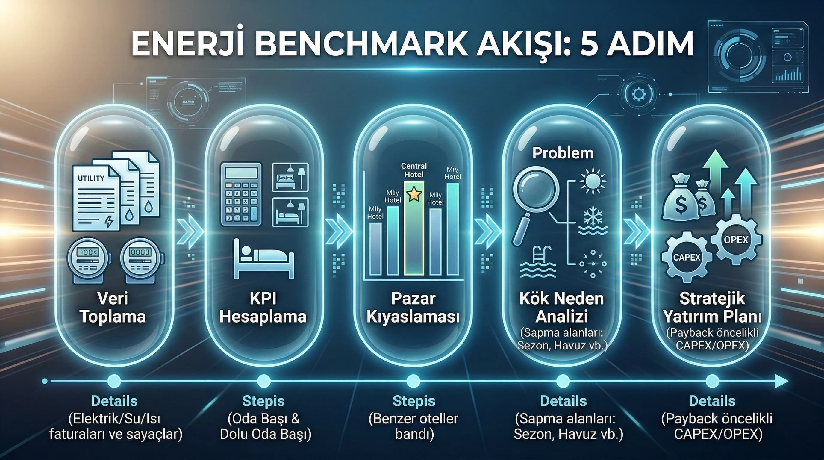 Departman bazlı maliyet dağılımını ve iyileştirme akışını gösteren şema