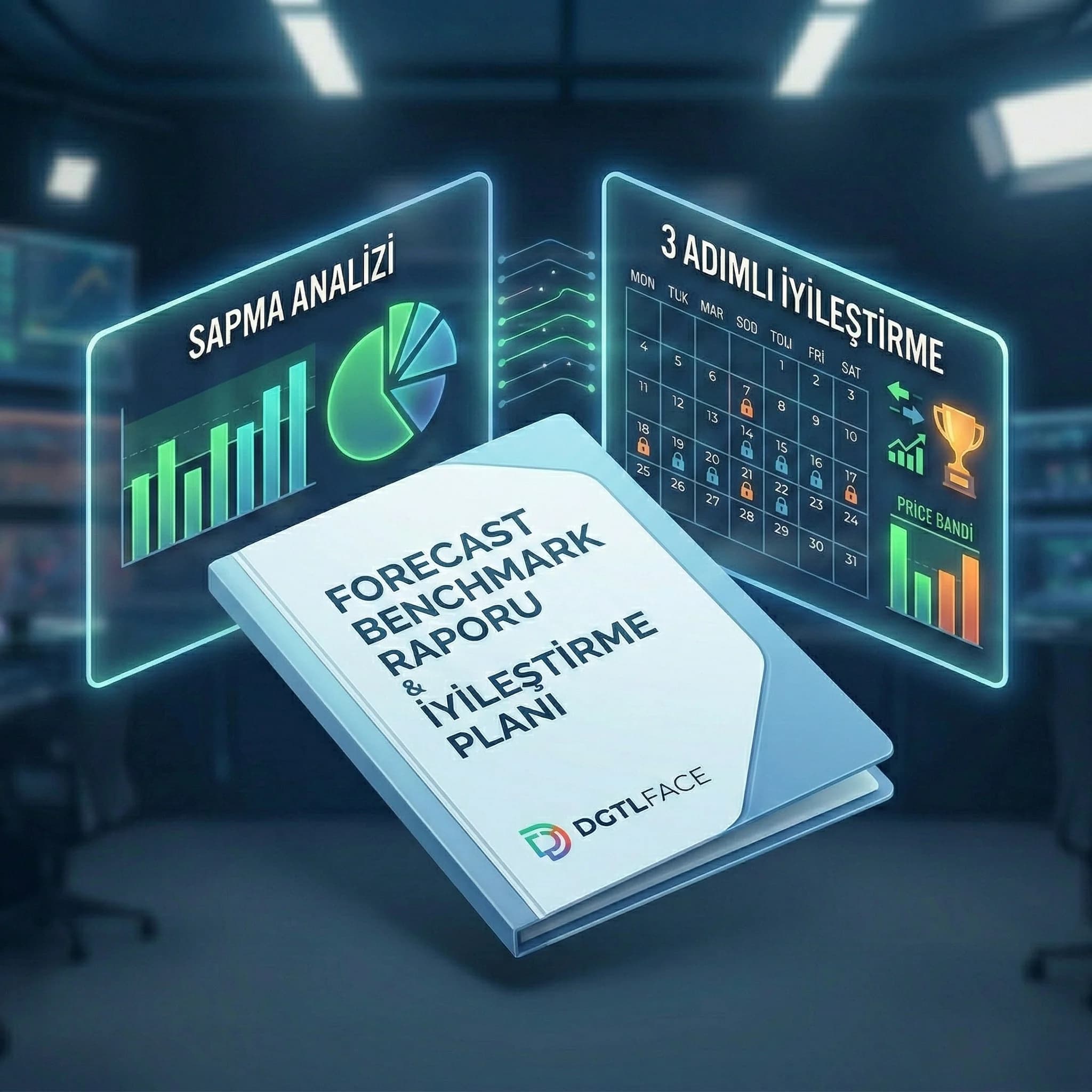 Forecast benchmark raporu ve planlama iyileştirme planı çıktısını gösteren kanıt kartı