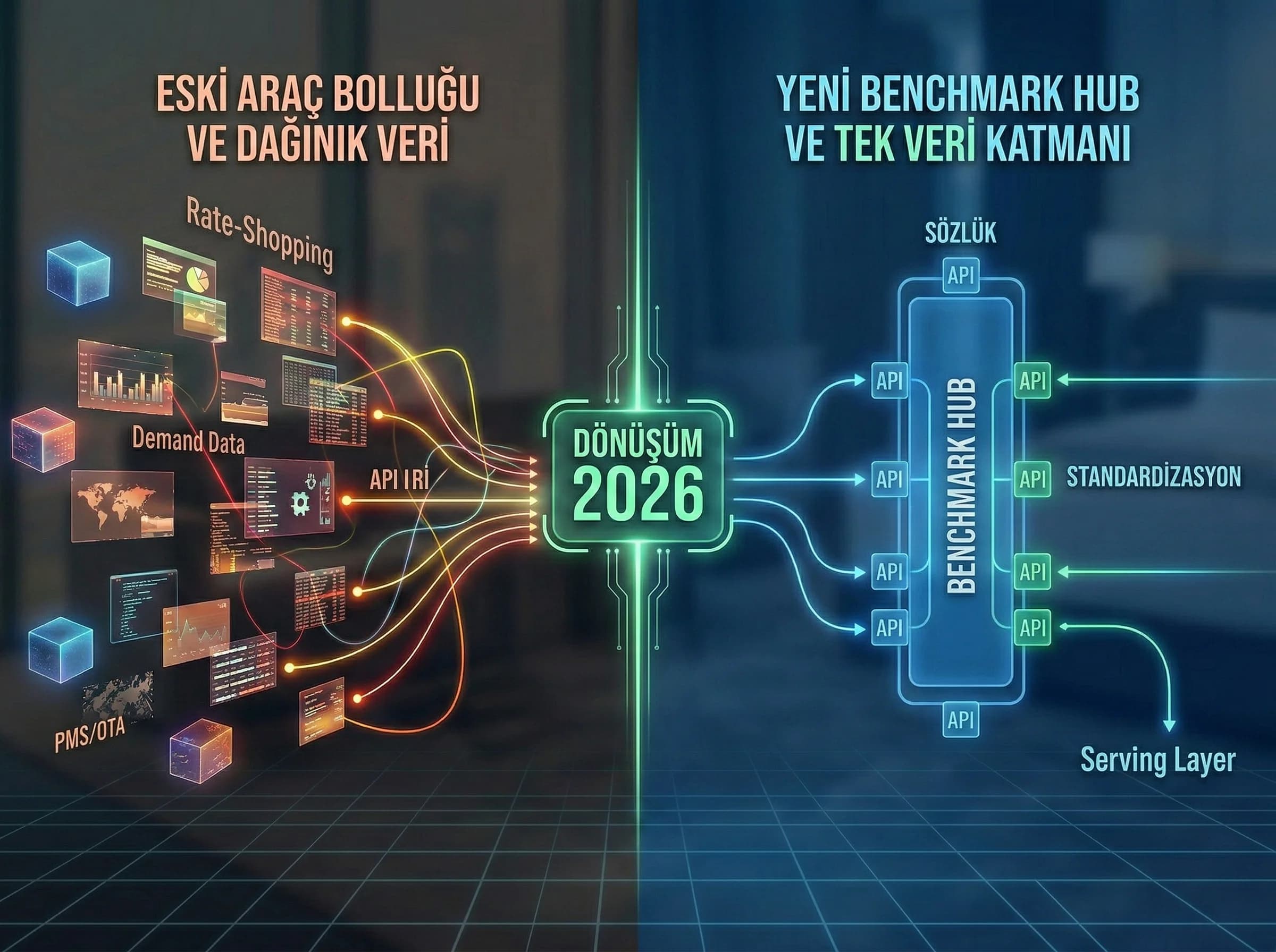 AI benchmark mimarisinin veri motor dashboard aşamalarını ayıran bölüm görseli