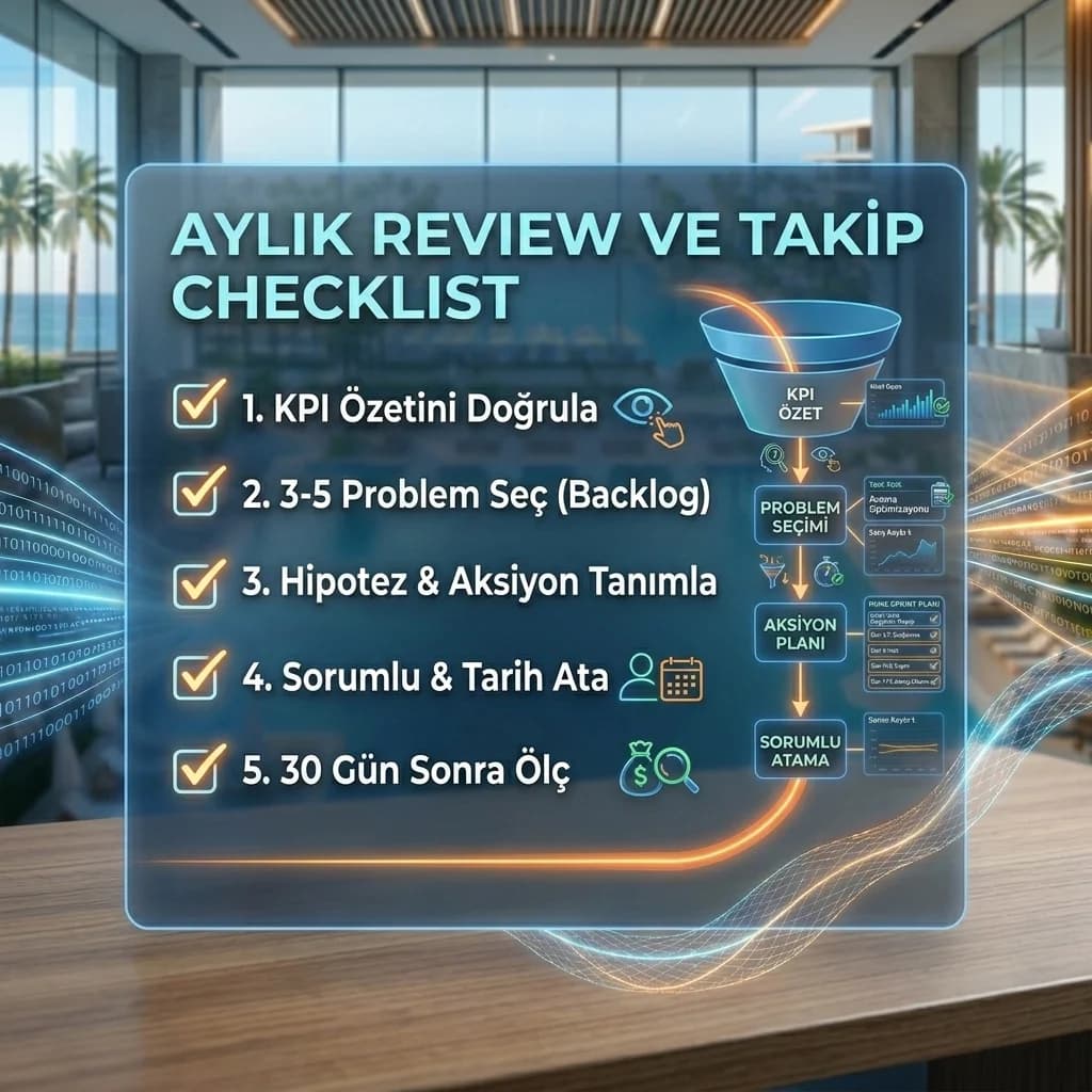 Aylık review ve takip checklist’ini özetleyen kart