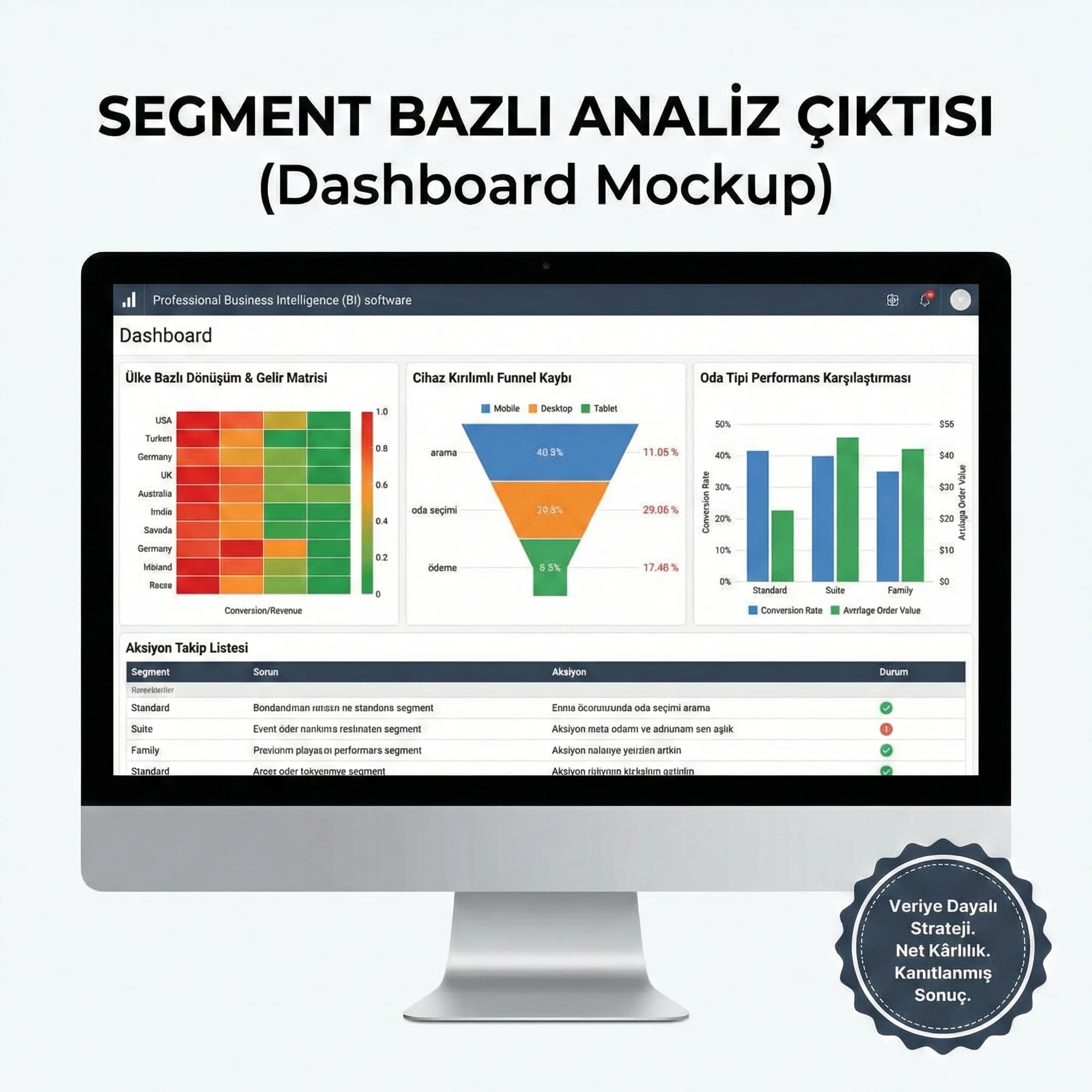 GA4 event şablonu ve dashboard teslimlerini gösteren kanıt kartı