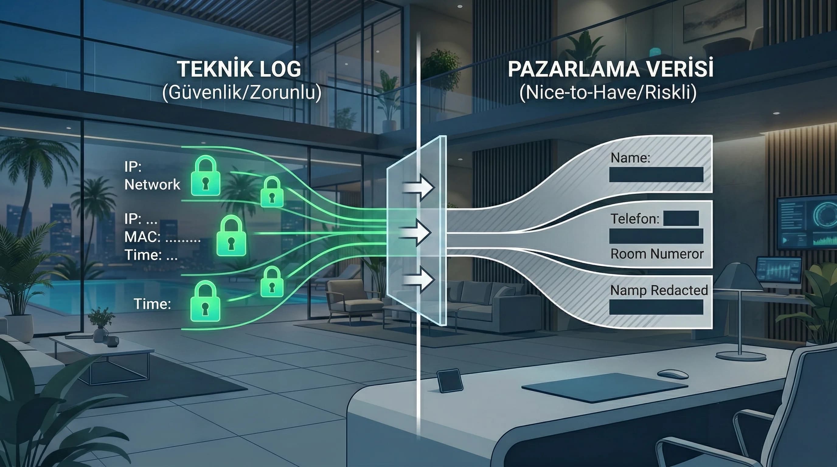 Teknik log ile pazarlama verisi ayrımı, misafir Wi-Fi akışında netleştirilir