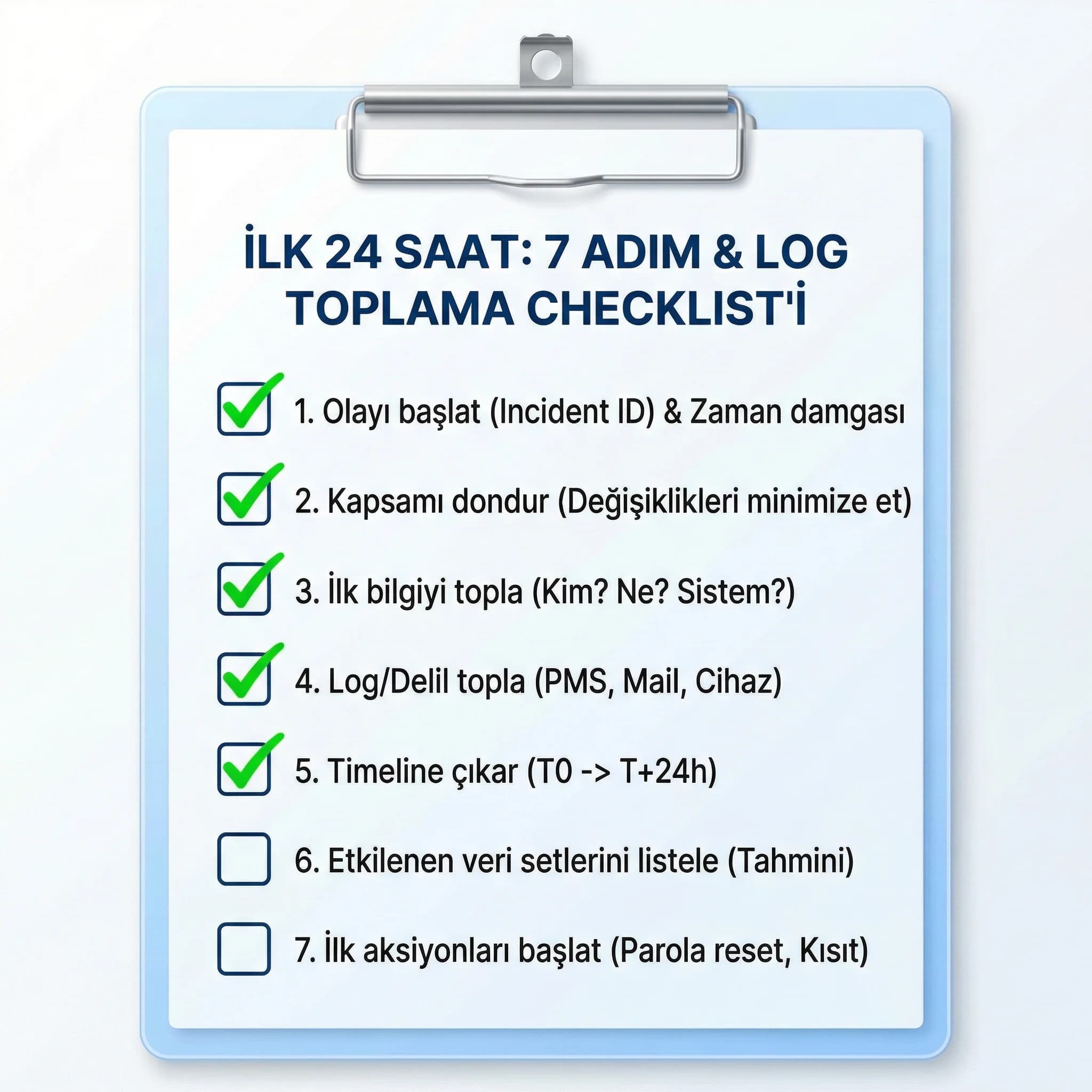 İlk 24 saat 7 adım ve log toplama checklist’i, otel ekipleri için uygulanabilir