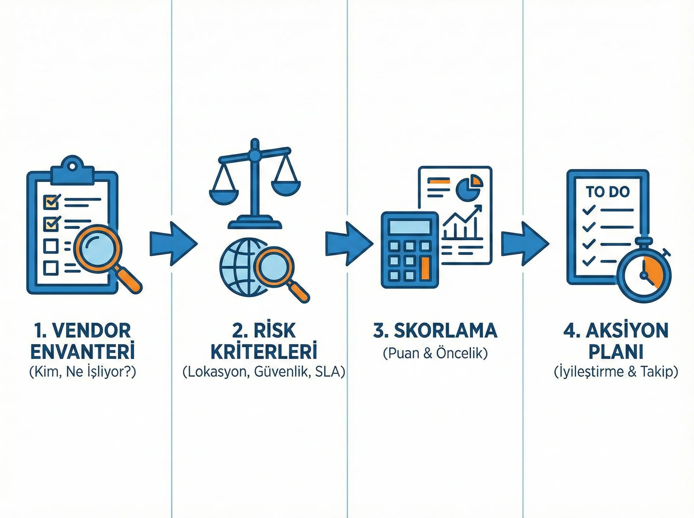 Vendor risk analizi adımları: envanter, kriter, skor ve aksiyon planı