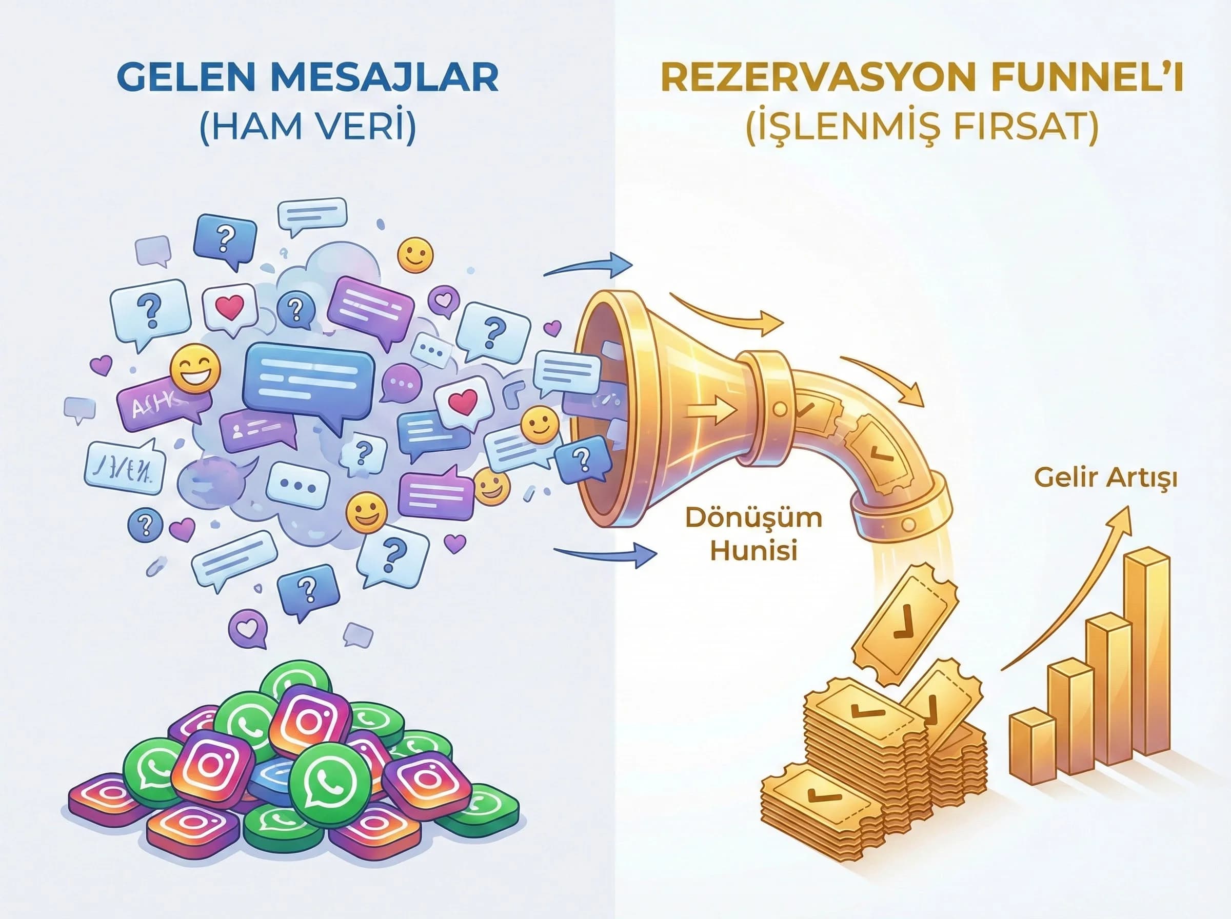 Mesajdan rezervasyona geçiş için funnel bölüm ayraç görseli
