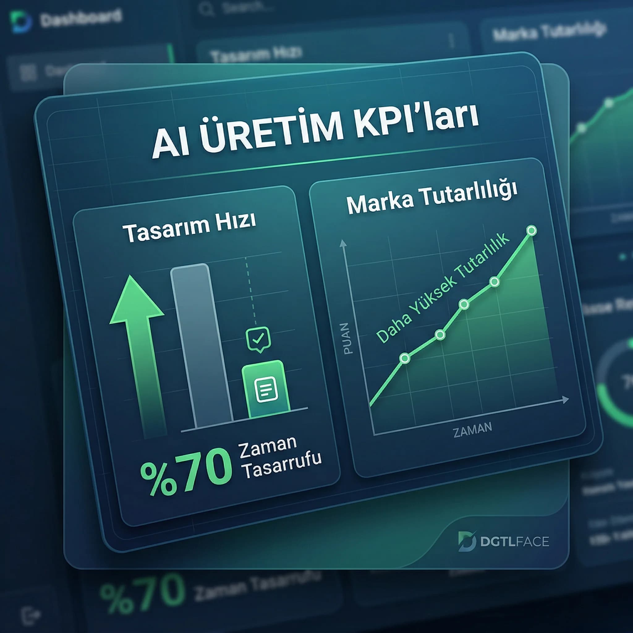 AI üretim KPI kartı, taslak hızlanması ve tutarlılık göstergeleri
