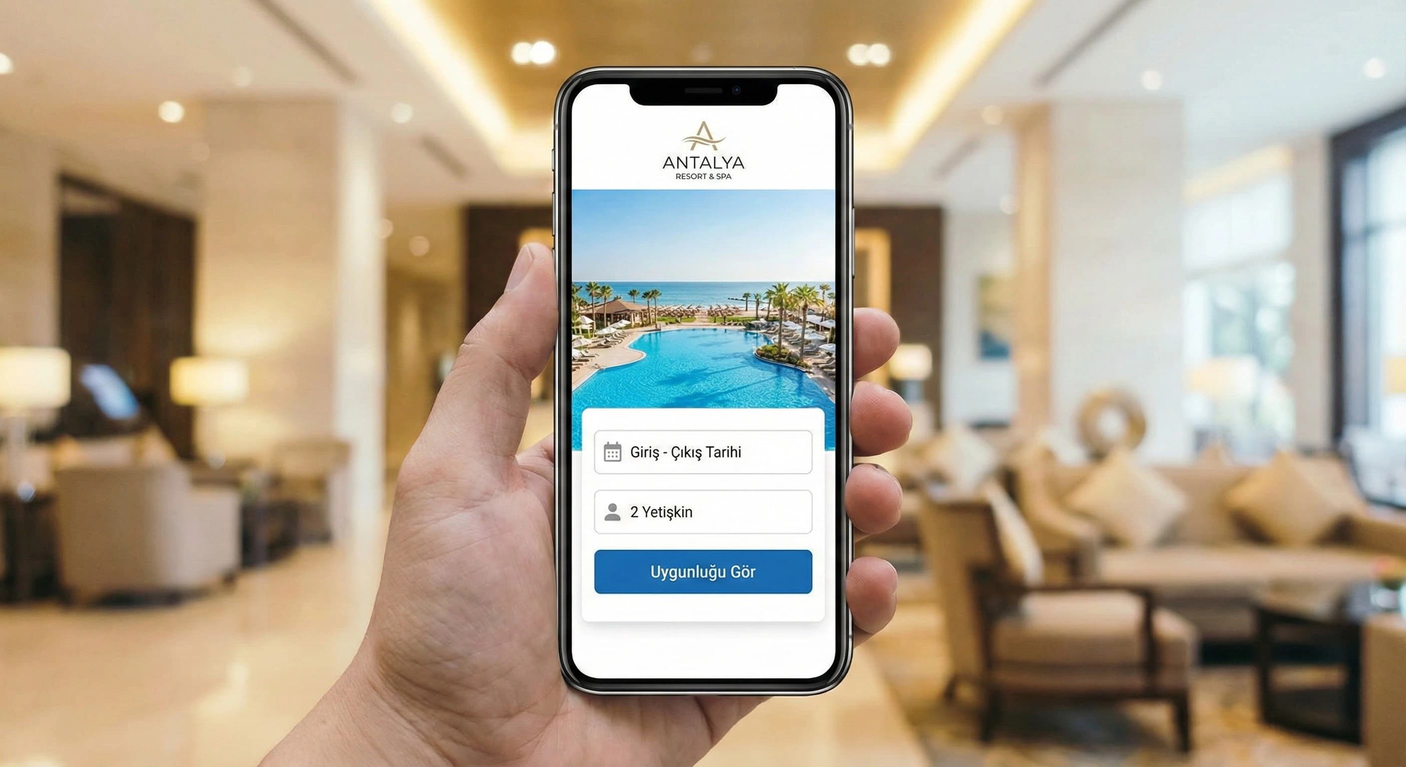 Mobilde otel rezervasyon yolculuğunu özetleyen bağlam görseli