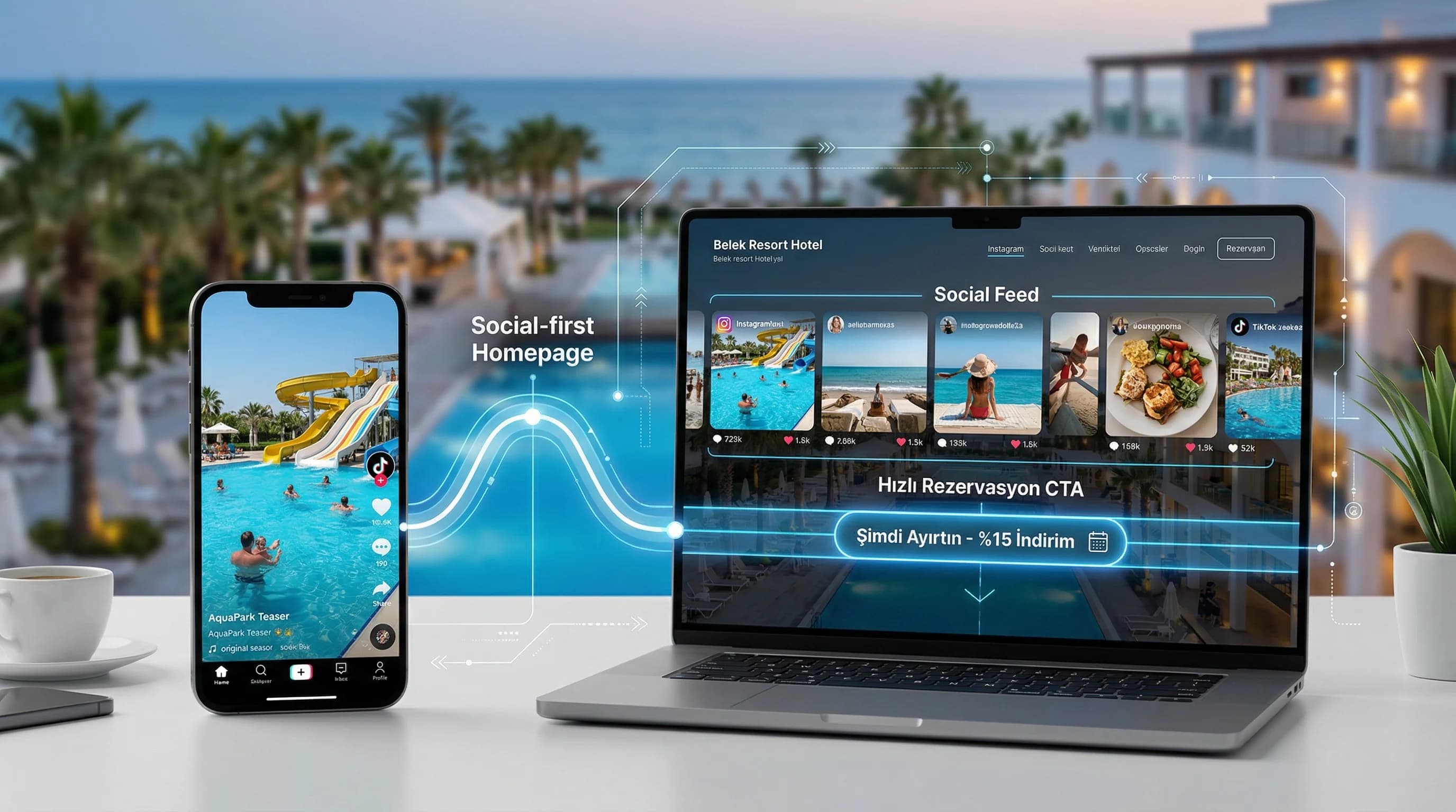Social-first anasayfa ve dikey video ile hızlı rezervasyon akışı otel bağlamı