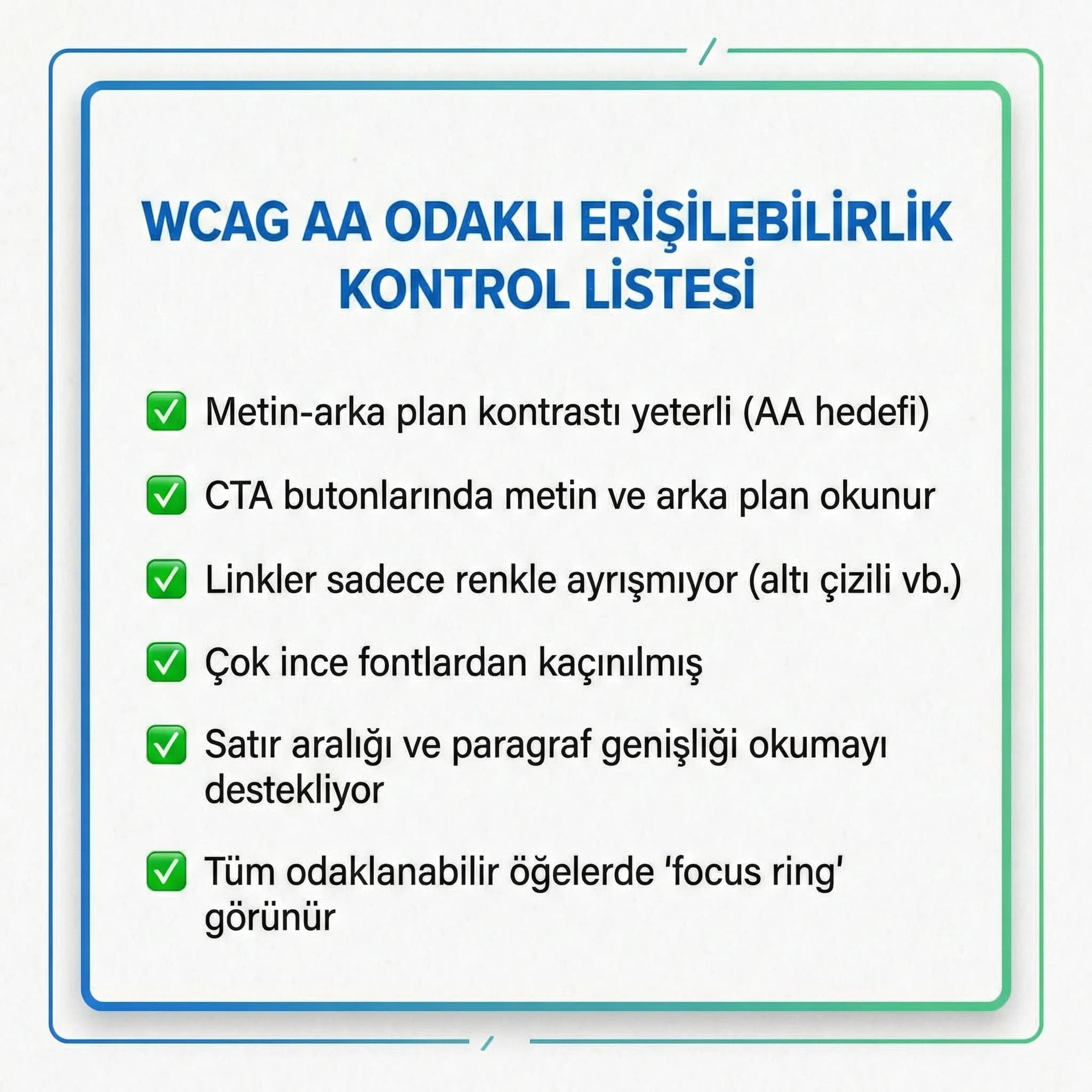 WCAG AA odaklı otel erişilebilirlik checklist kartı