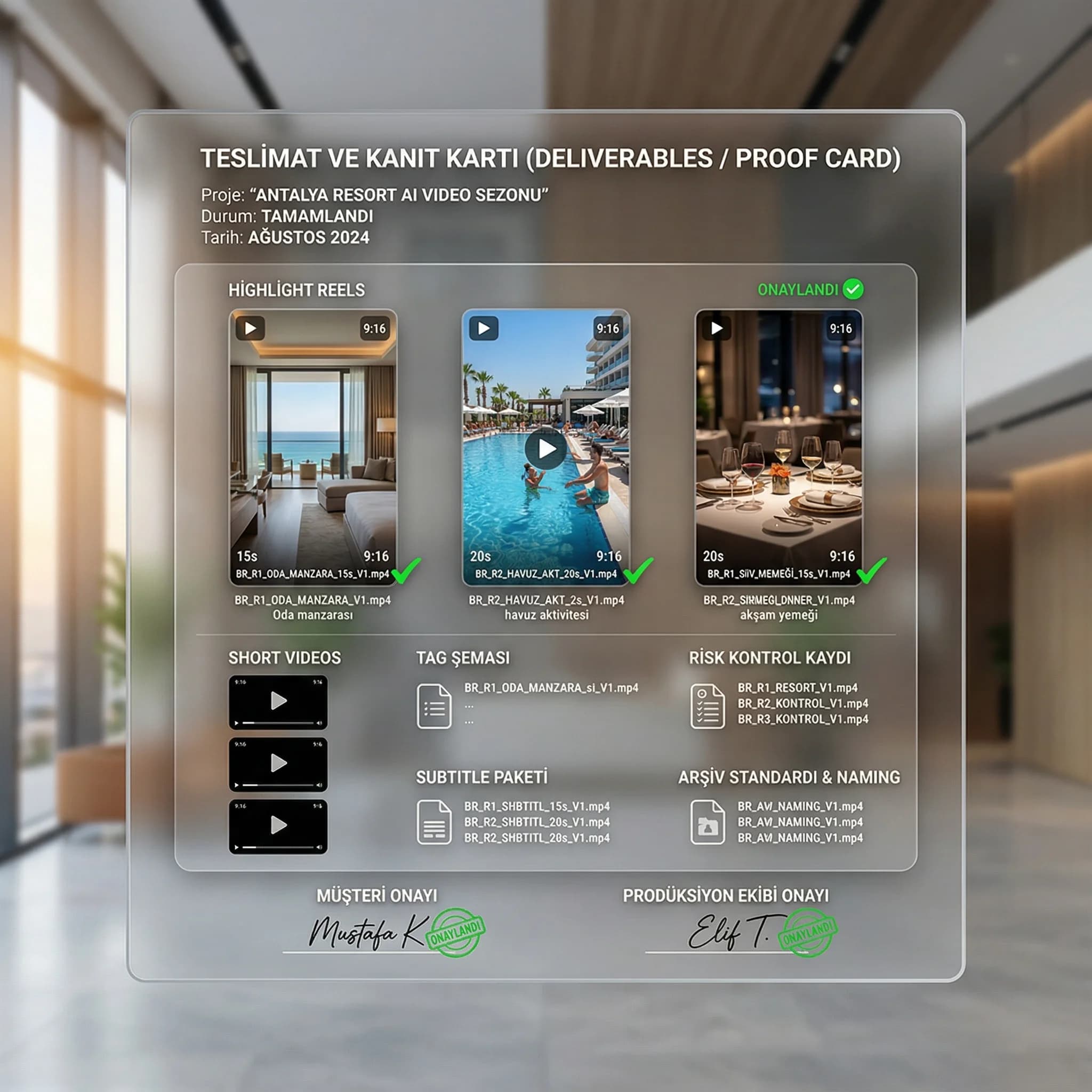 Highlight ve Reels teslim seti, resort otel kampanyalarını destekleyen