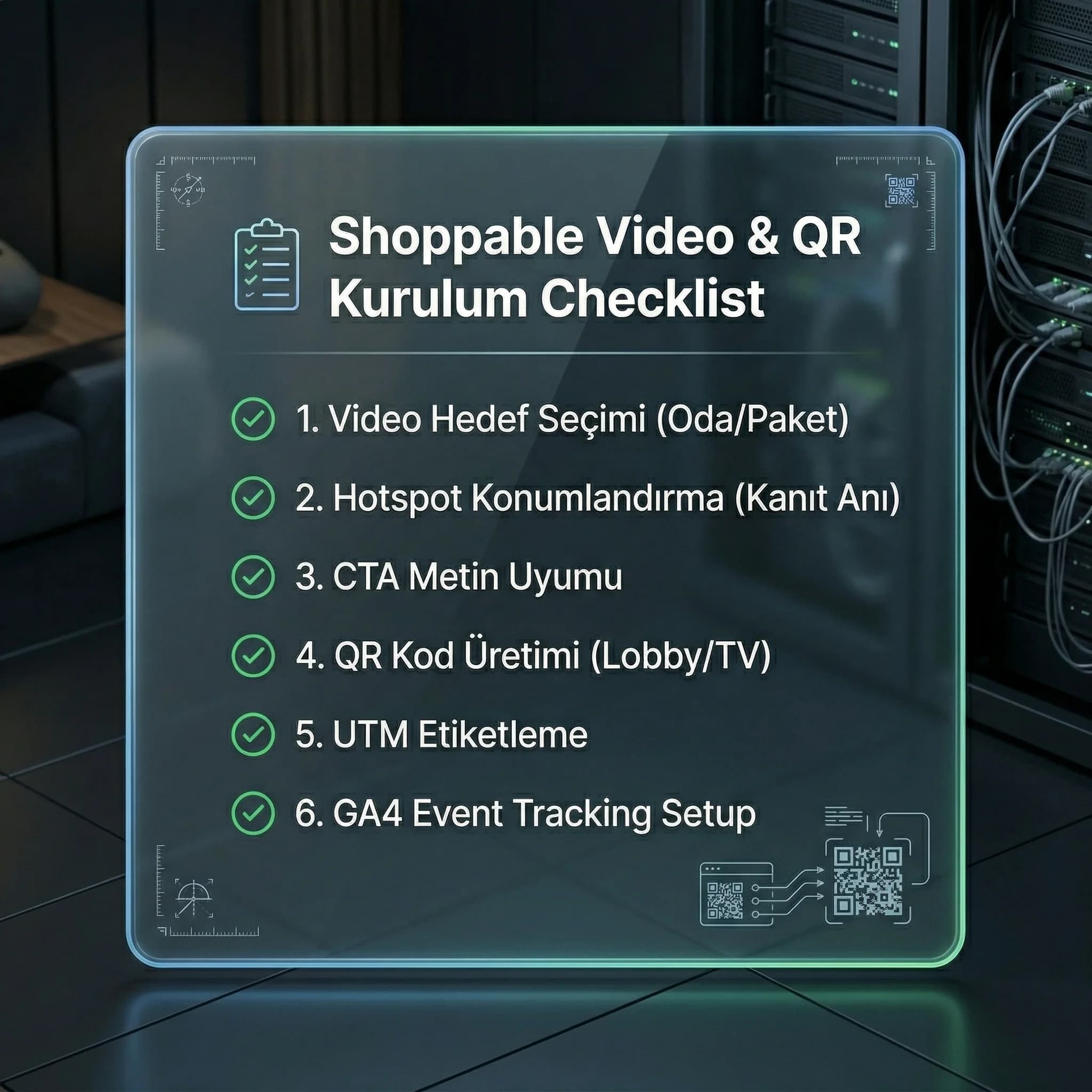 Shoppable video kurulum ve ölçüm checklist kartı otel bağlamı