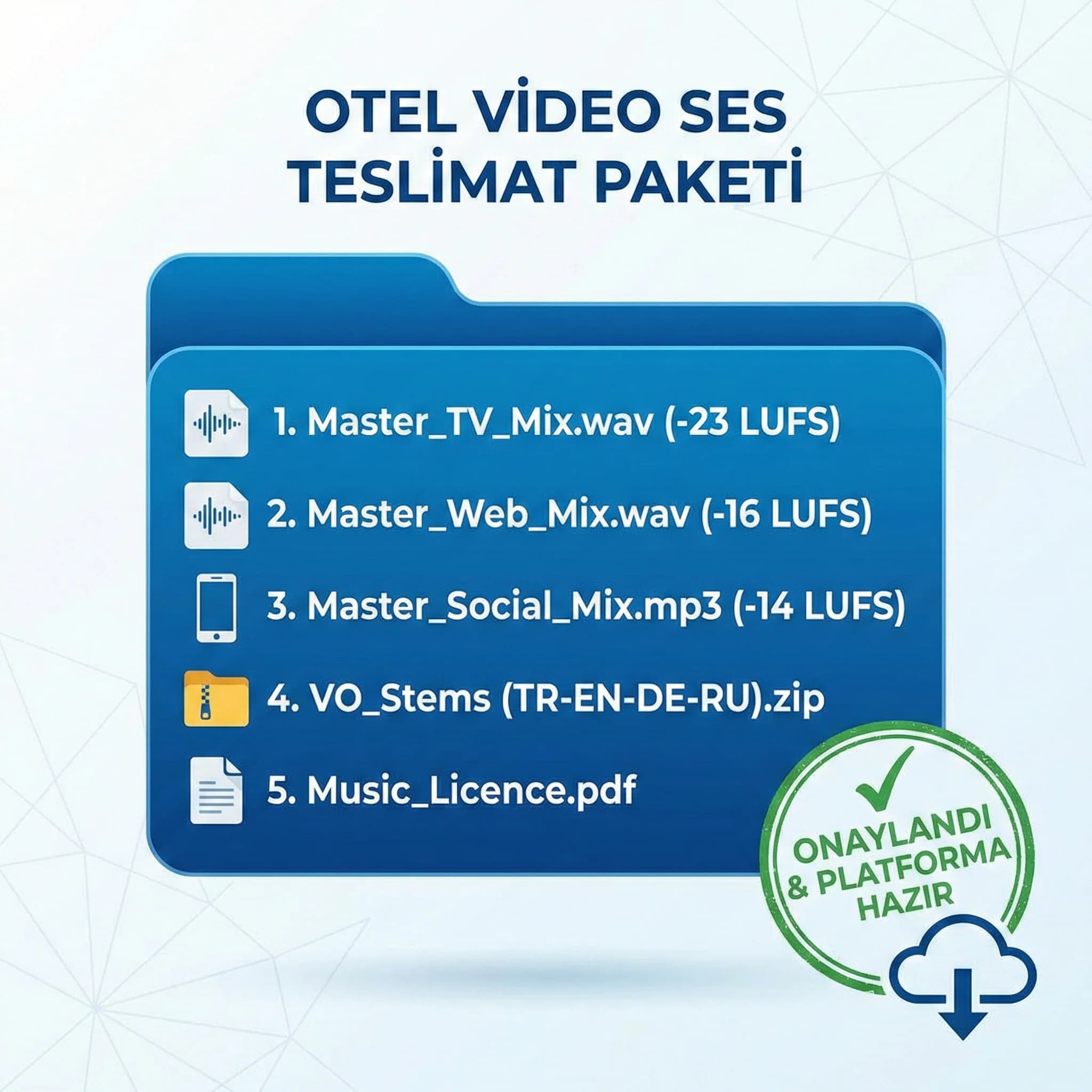 TV web sosyal için farklı mix teslim paketini özetleyen proof kar