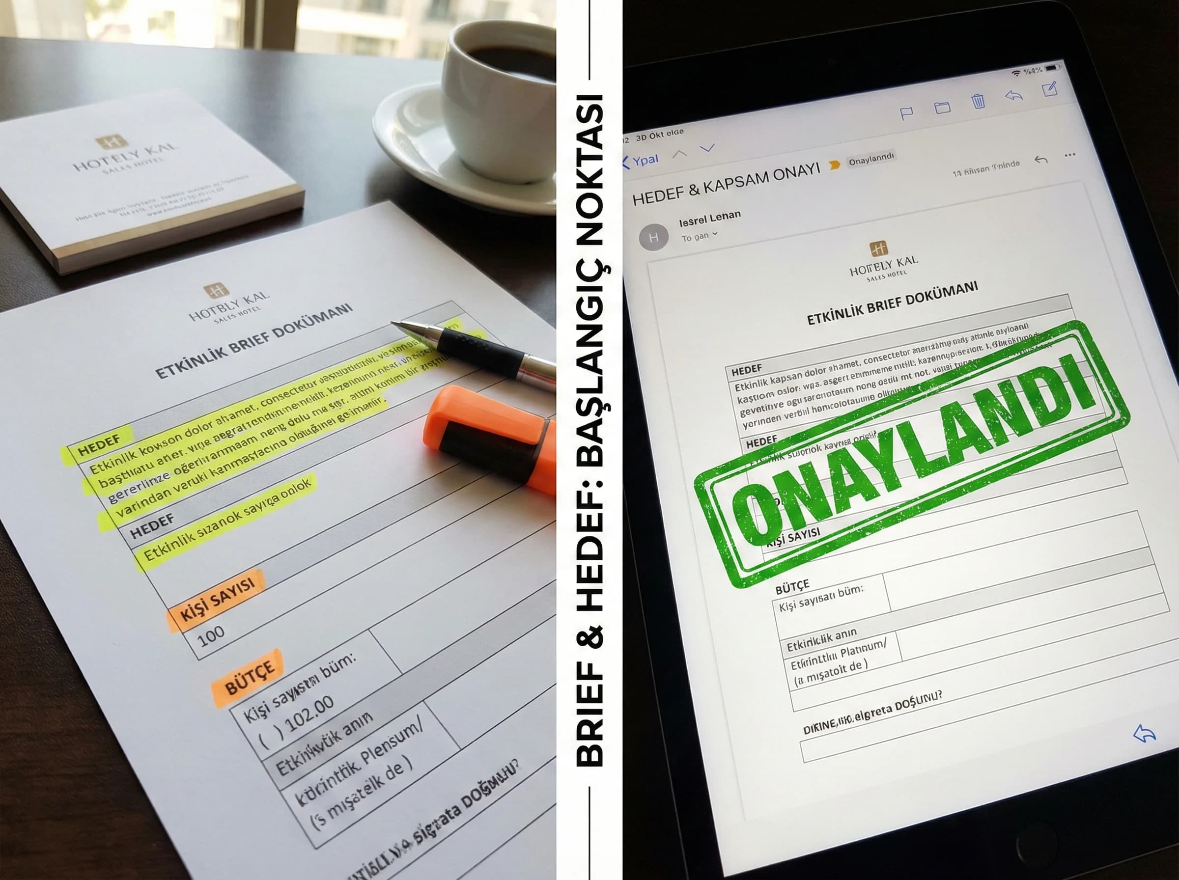 Brief ve hedef belirleme bölüm geçiş görseli otel etkinliği