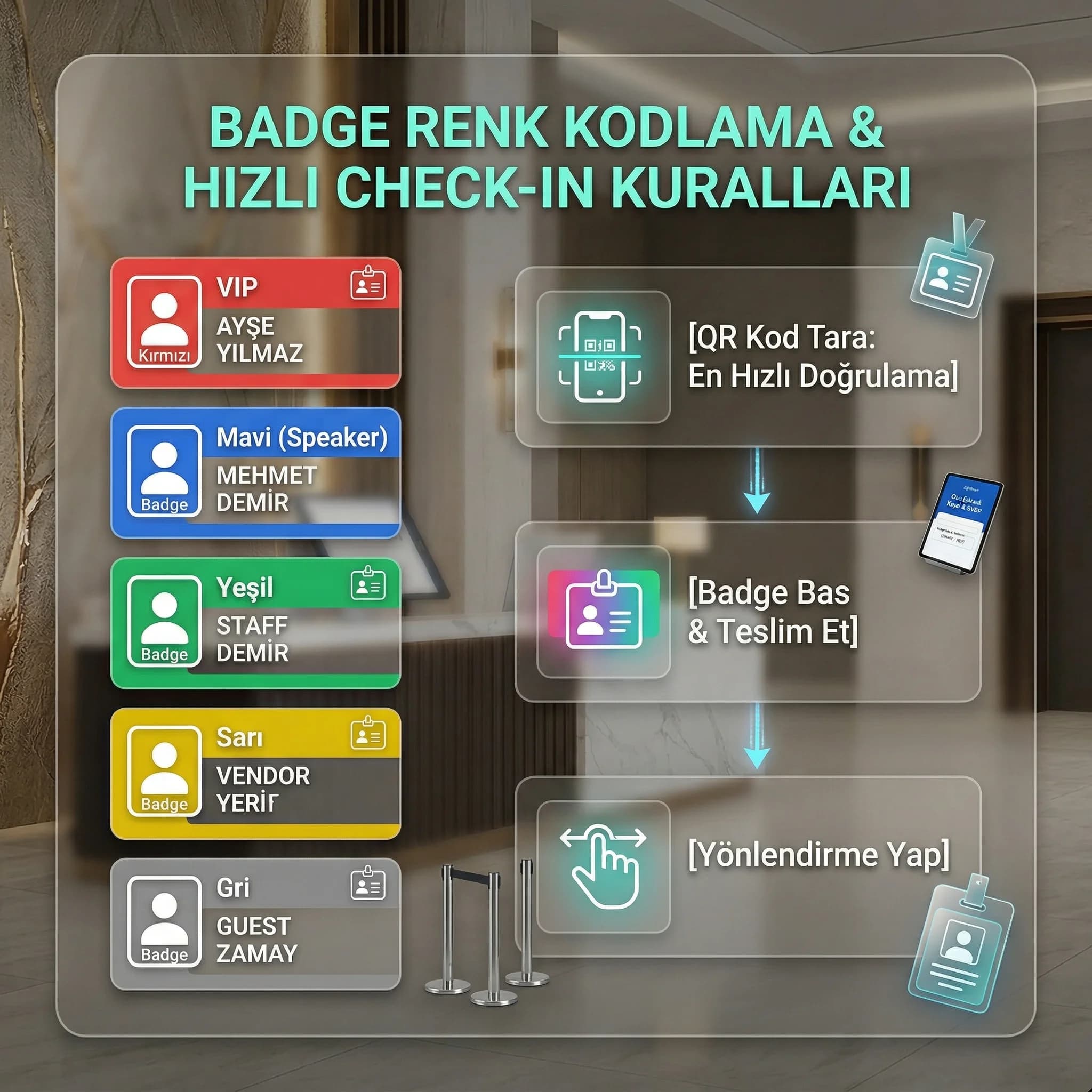 Kayıt ve check-in için 20 maddelik checklist kartı otel etkinliği