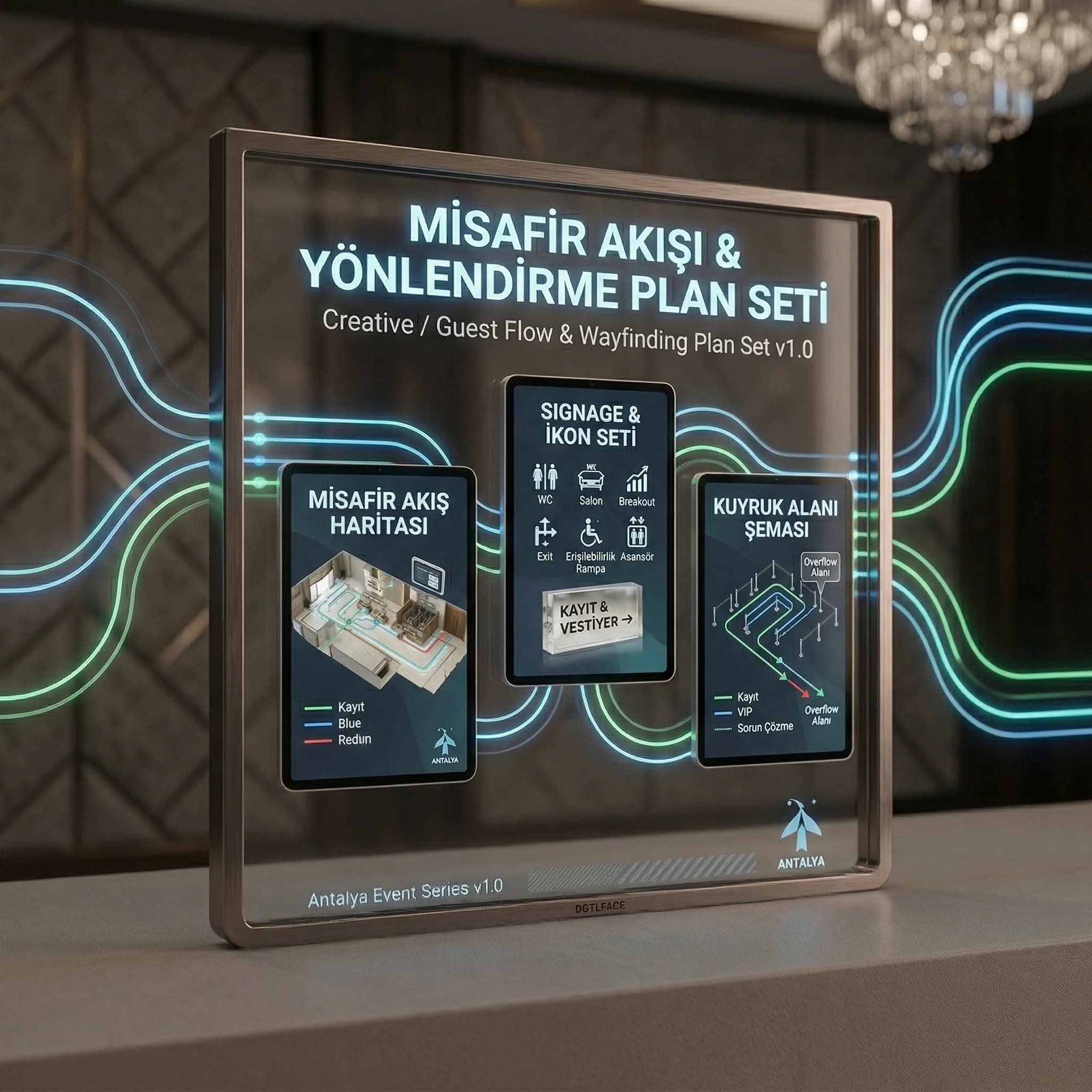 Wayfinding tabela ikon örnekleri ve kuyruk planı deliverables proof kart